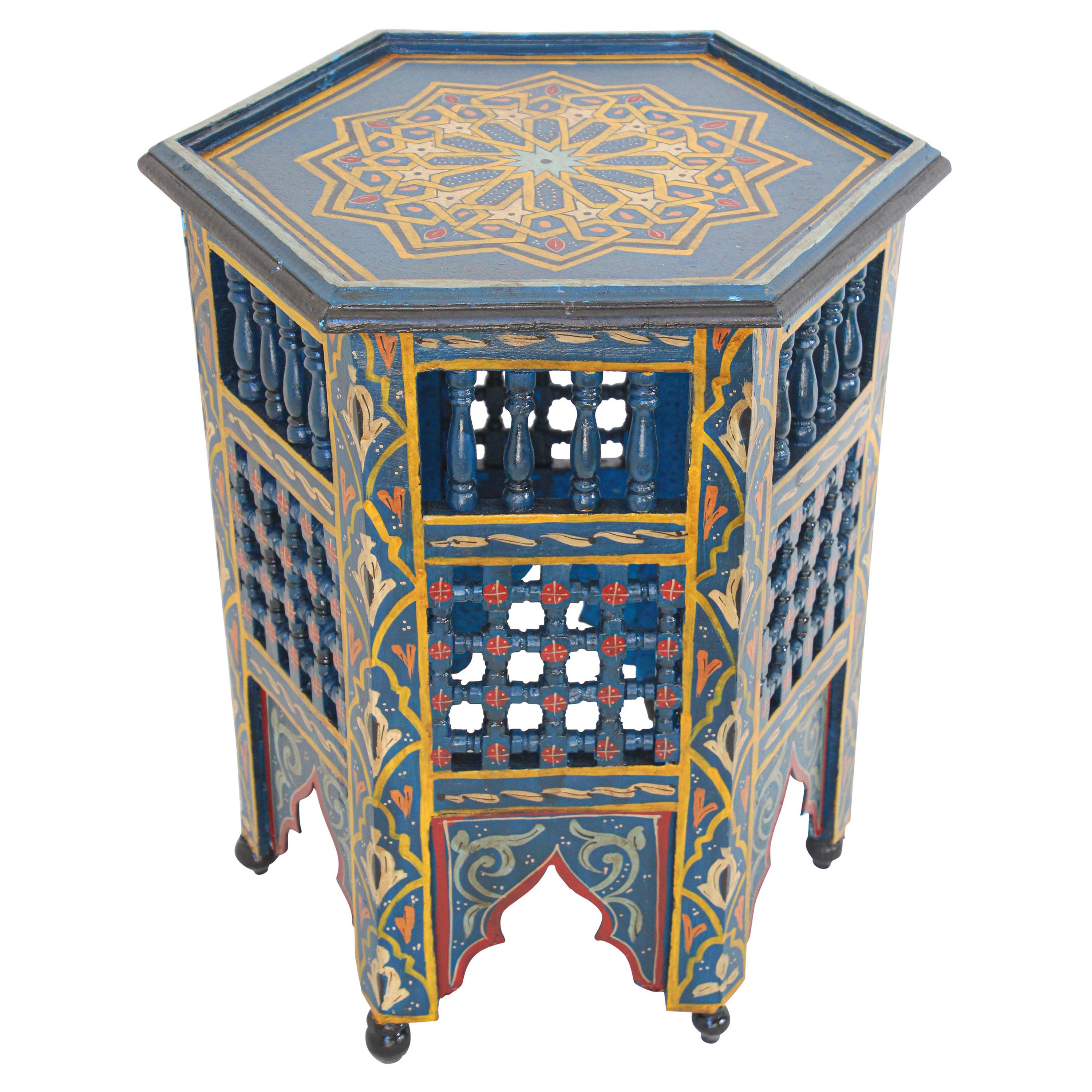 Moroccan Moorish Blue Hand Painted Side Table