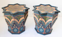 Moroccan Moorish Blue Star Side Tables a Pair