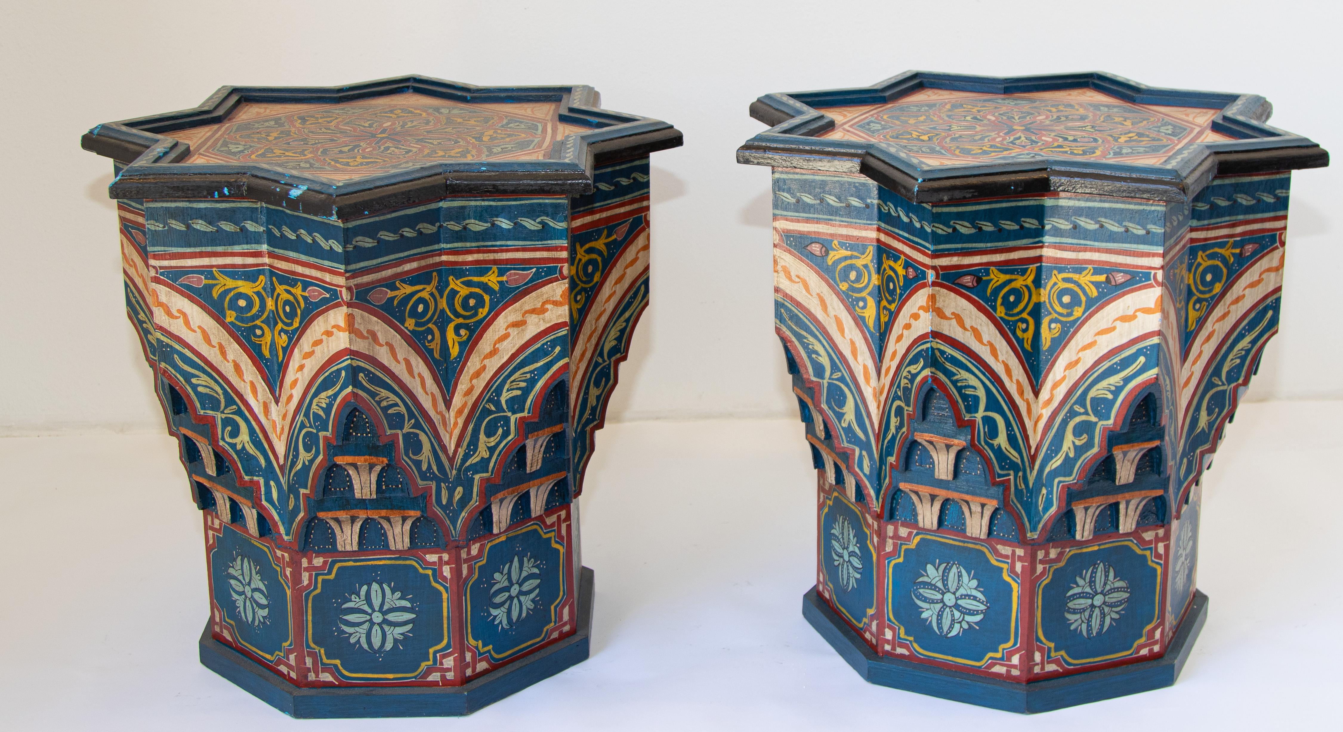 Arts and Crafts Moroccan Moorish Blue Star Side Tables a Pair