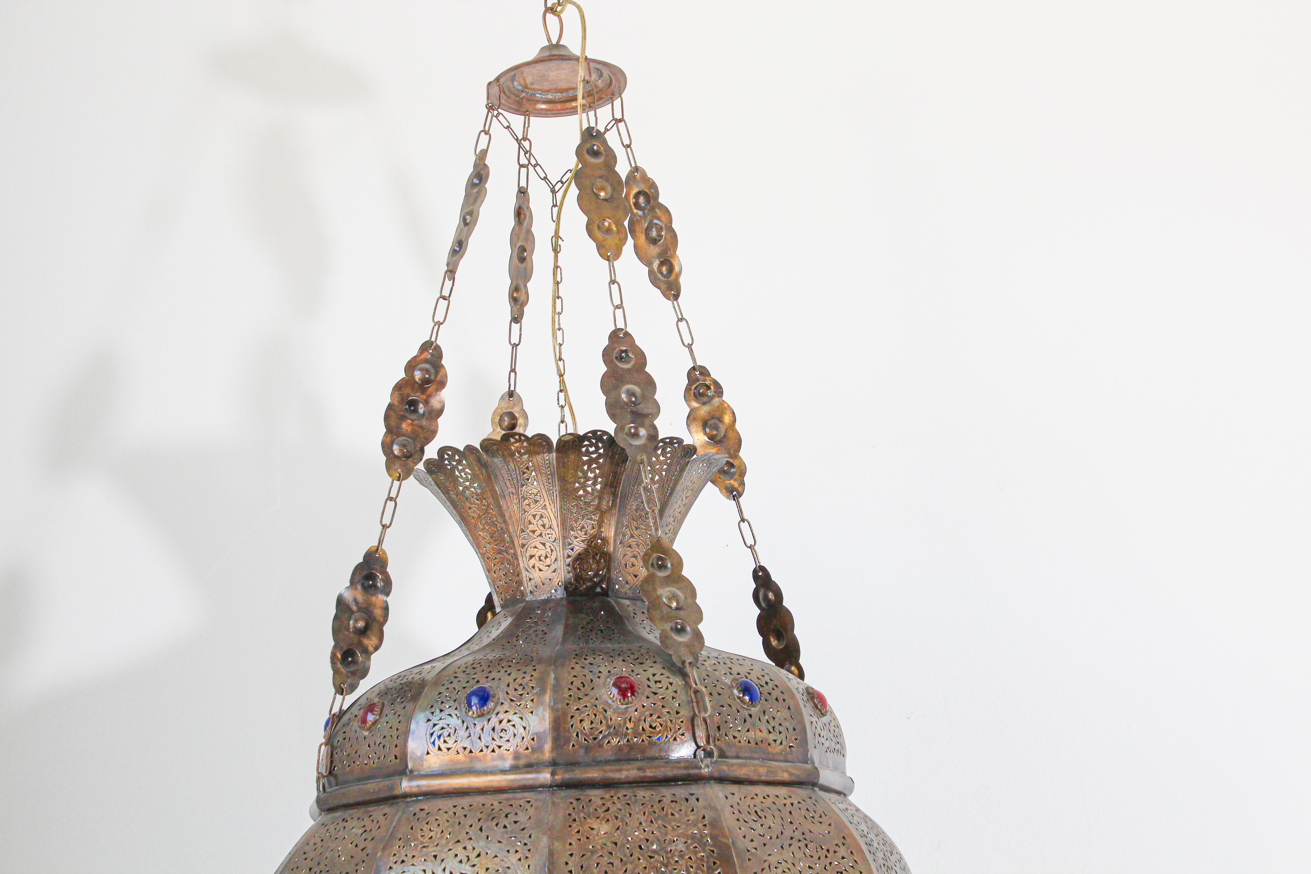 Moroccan Moorish Brass Chandelier For Sale 3