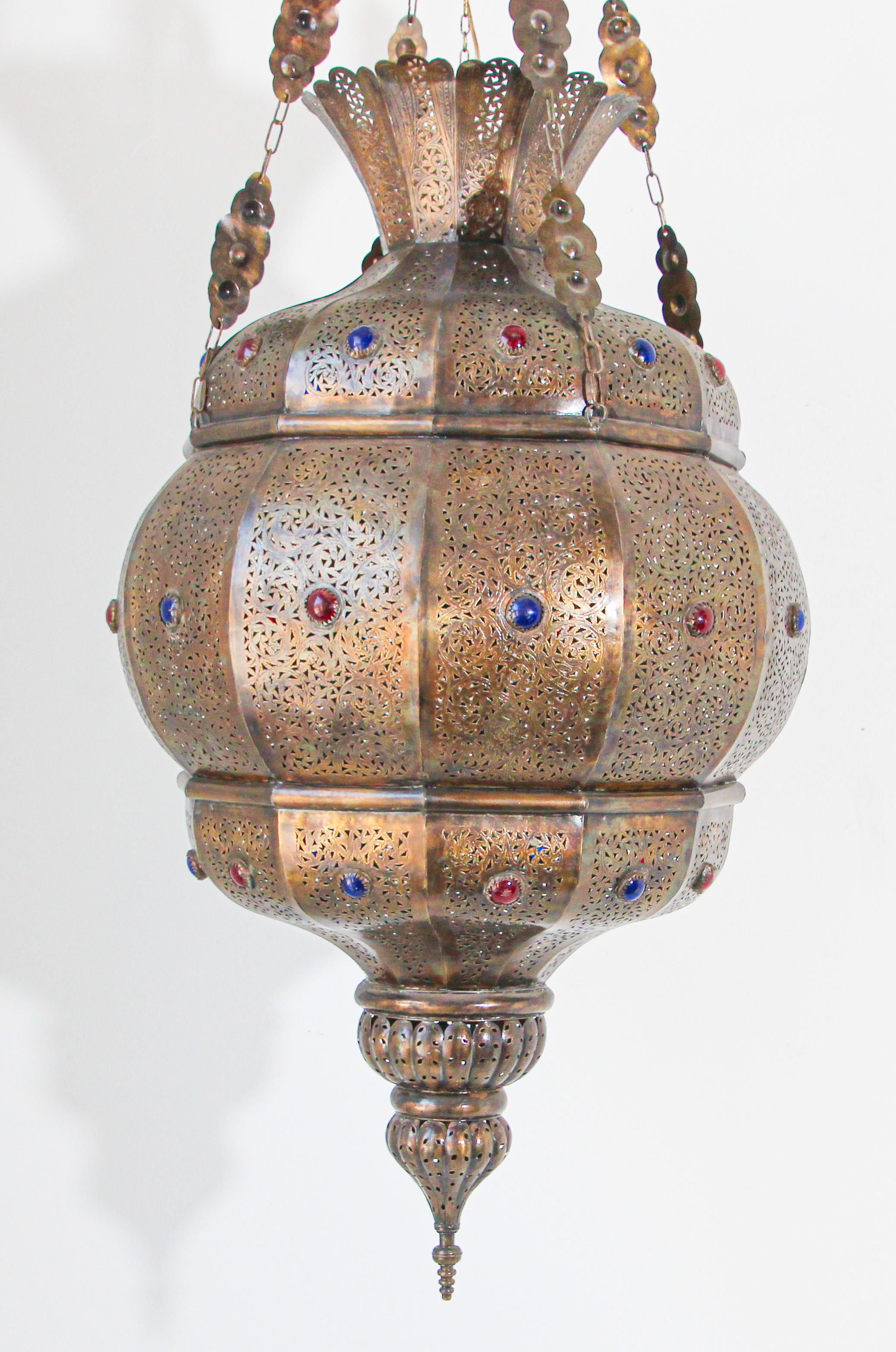Moroccan Moorish Brass Chandelier For Sale 4