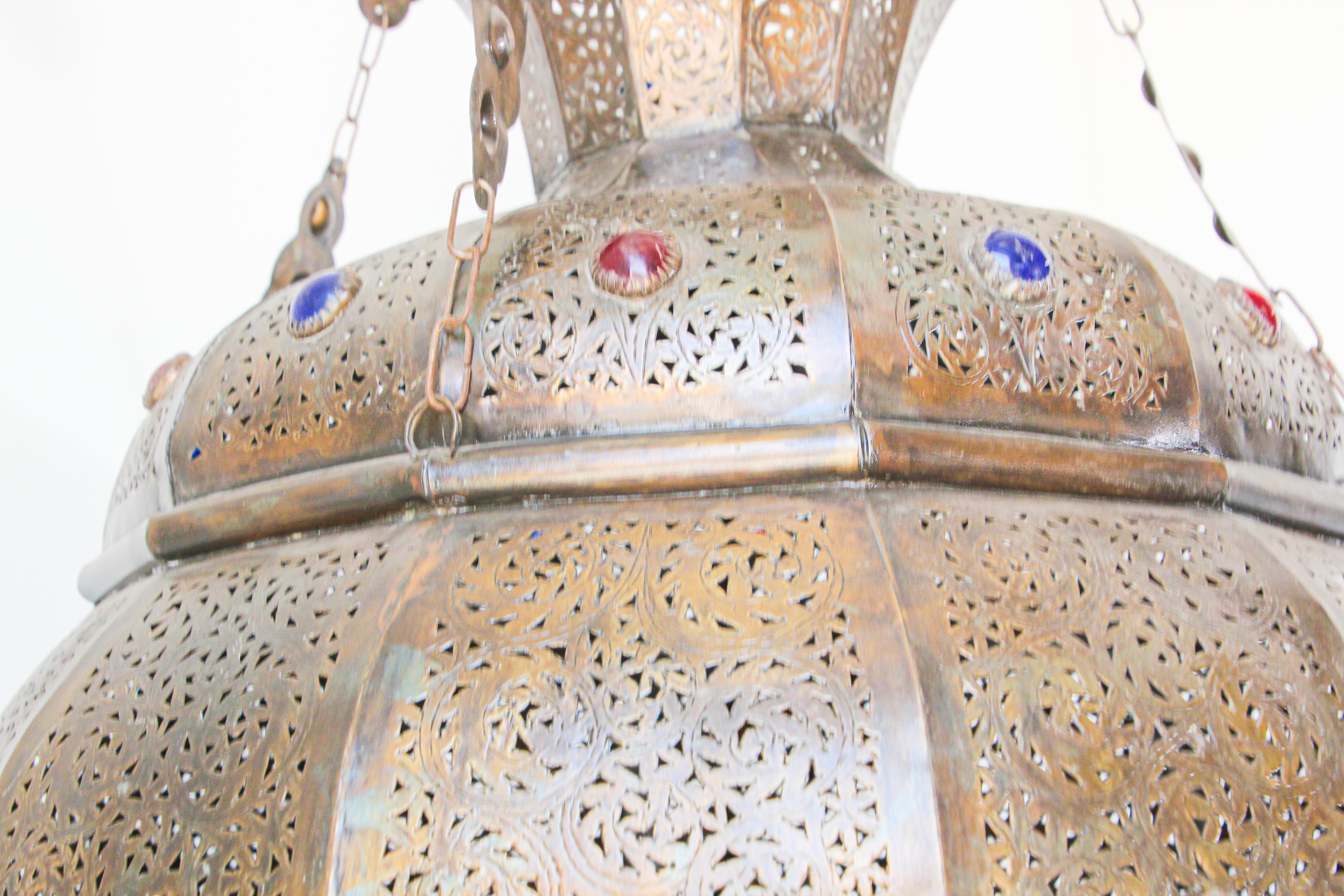 Moroccan Moorish Brass Chandelier For Sale 6