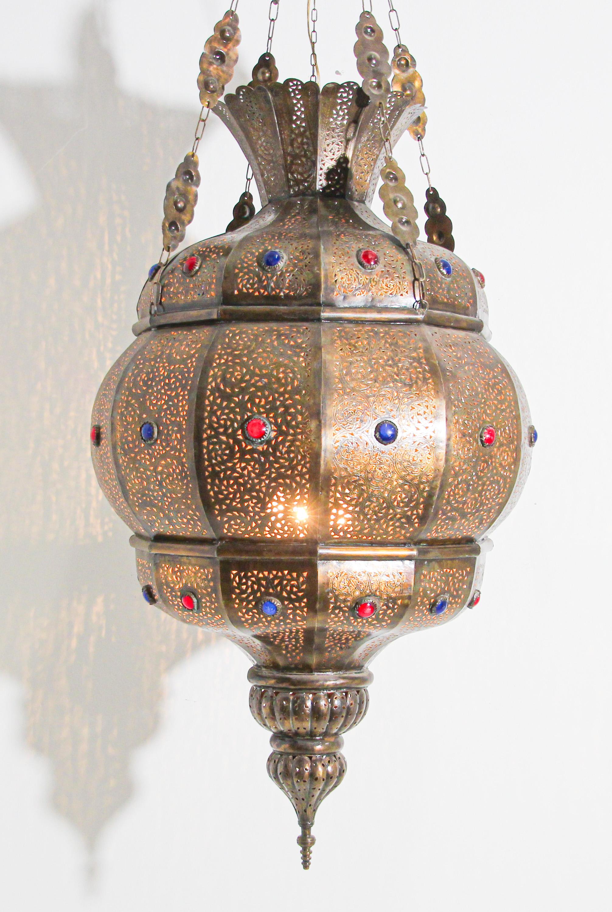 20th Century Moroccan Moorish Brass Chandelier For Sale