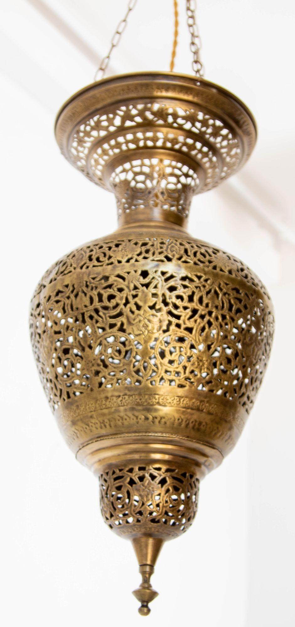 Moroccan Moorish Brass Hanging Light Fixture 4