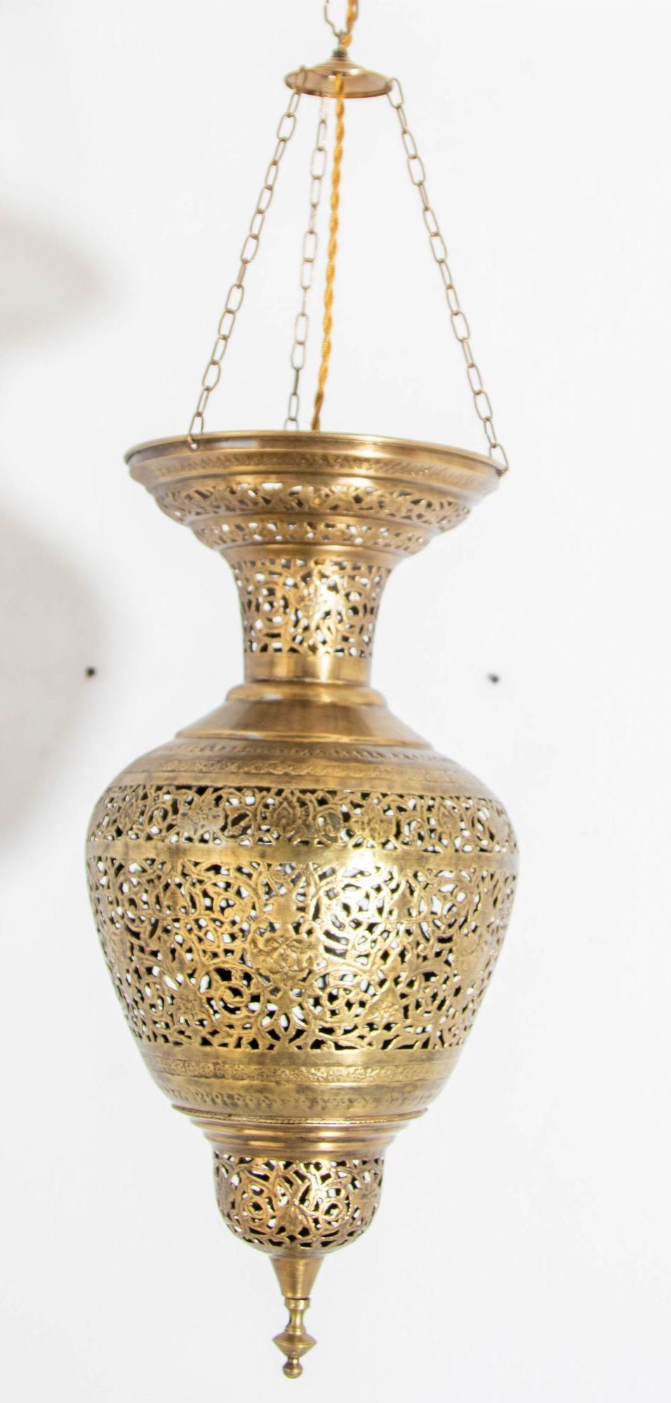 Moroccan Moorish Brass Hanging Light Fixture 7