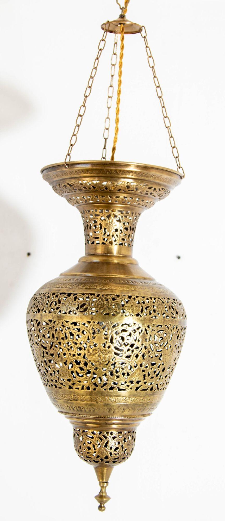 Moroccan Moorish Brass Hanging Light Fixture 8