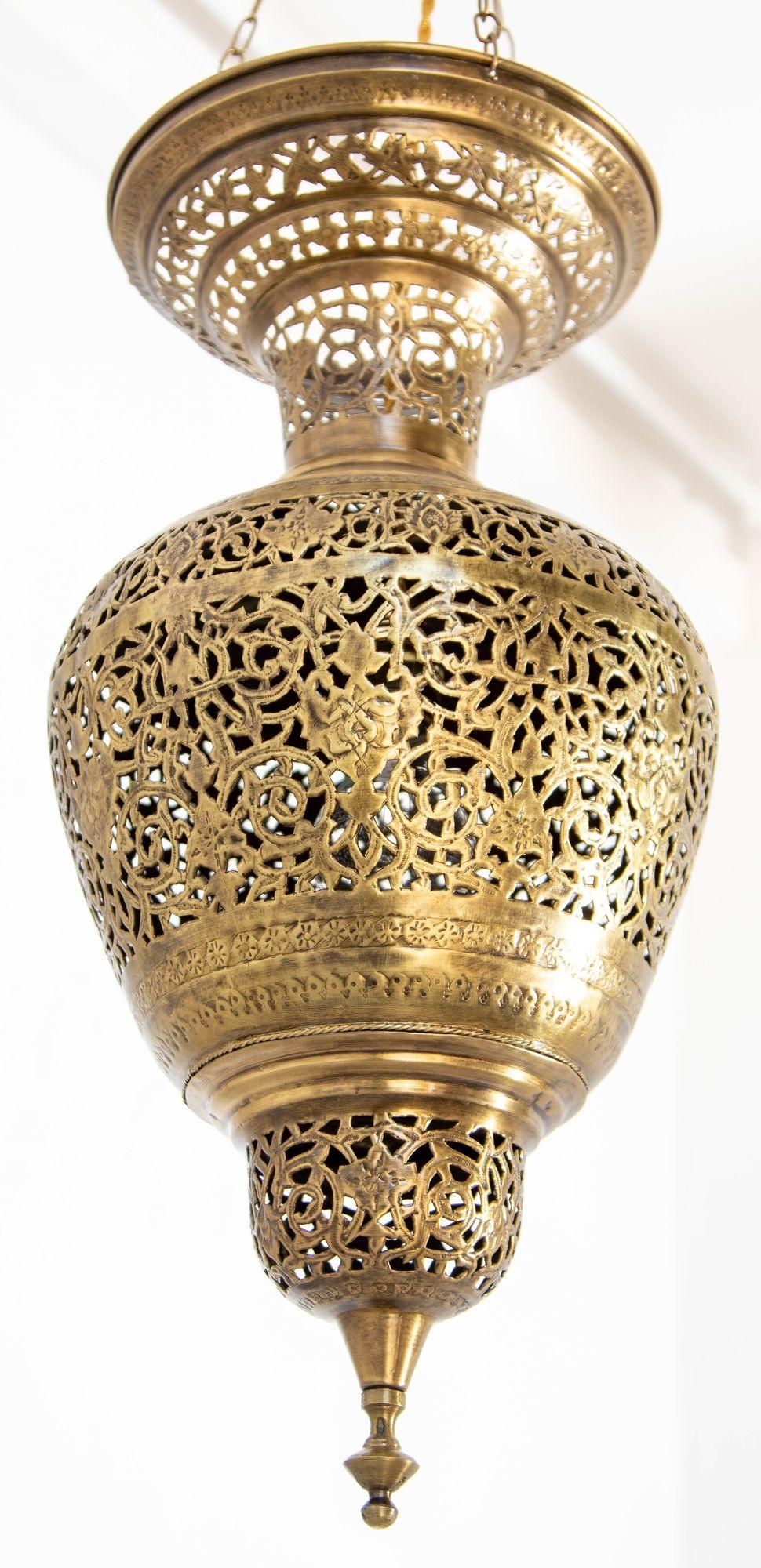 Moroccan Moorish Brass Hanging Light Fixture 10