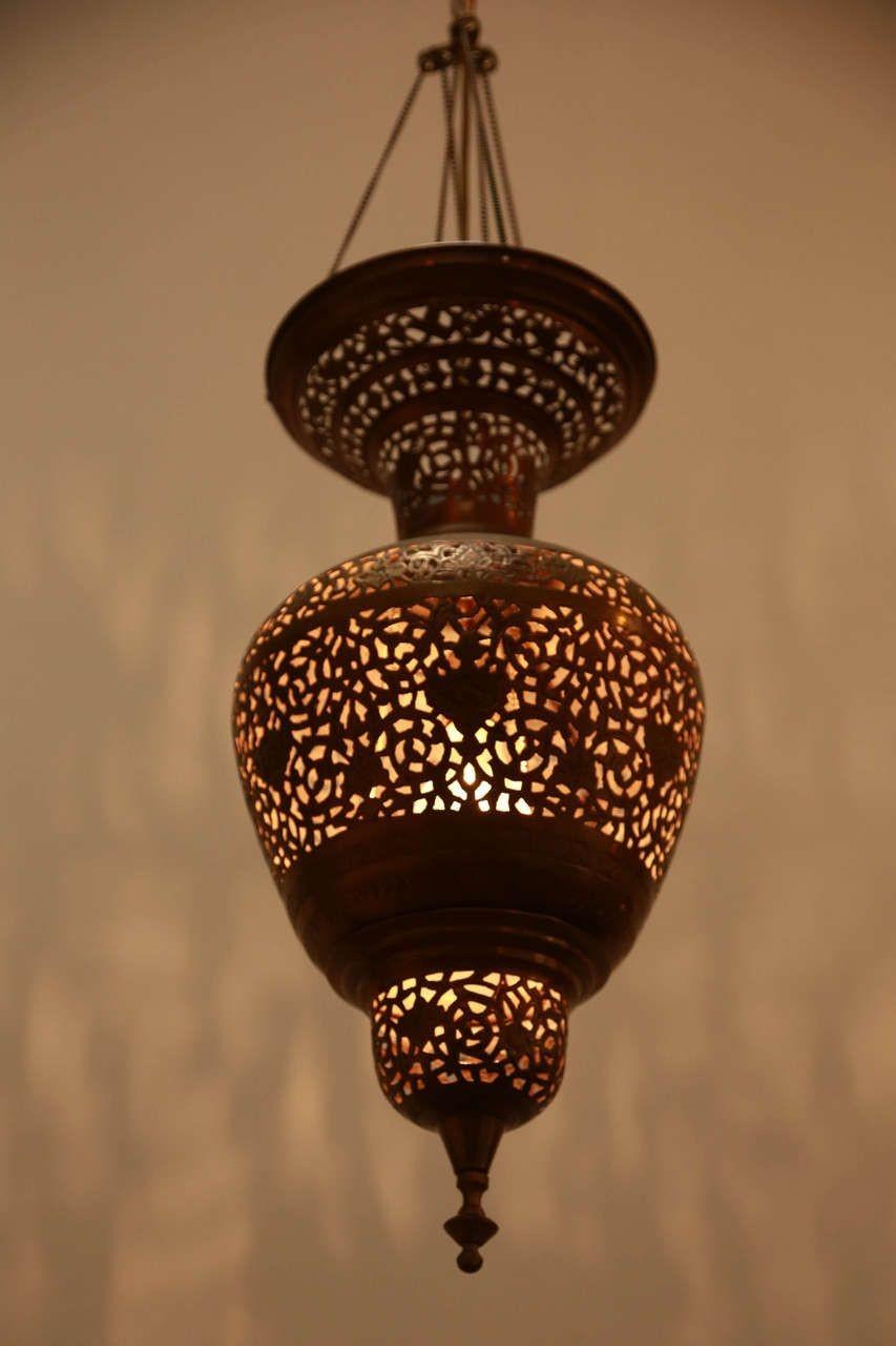 Vintage Moroccan brass hanging light fixture, delicately handcrafted and hand chiselled with floral and geometrical Moorish designs.
Rewired ready to use.
Collector brass decorative Islamic art pendant great to use in your next Moroccan
