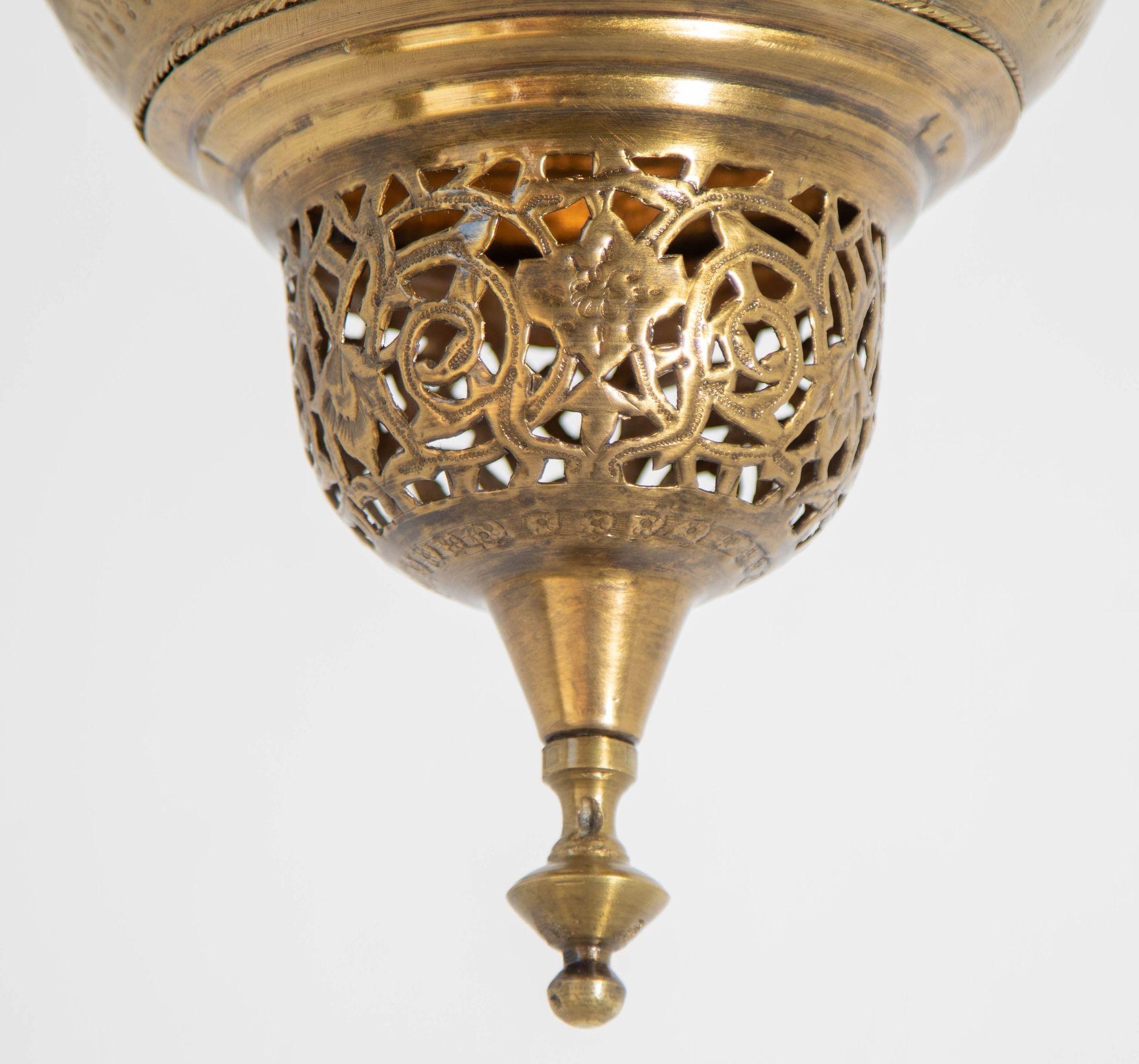 Hand-Crafted Moroccan Moorish Brass Hanging Light Fixture