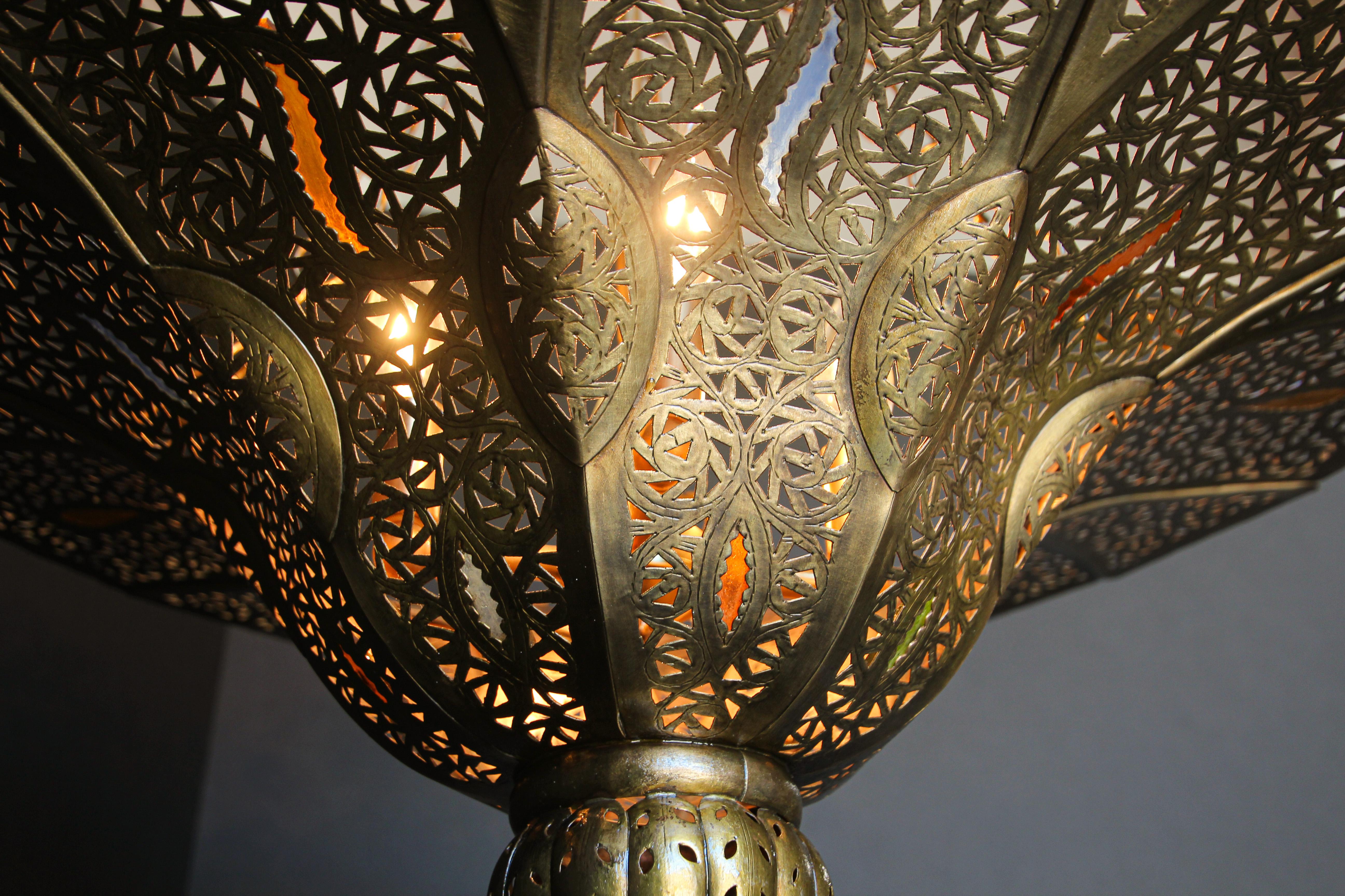 Moroccan Moorish Brass Pasha Chandelier For Sale 4