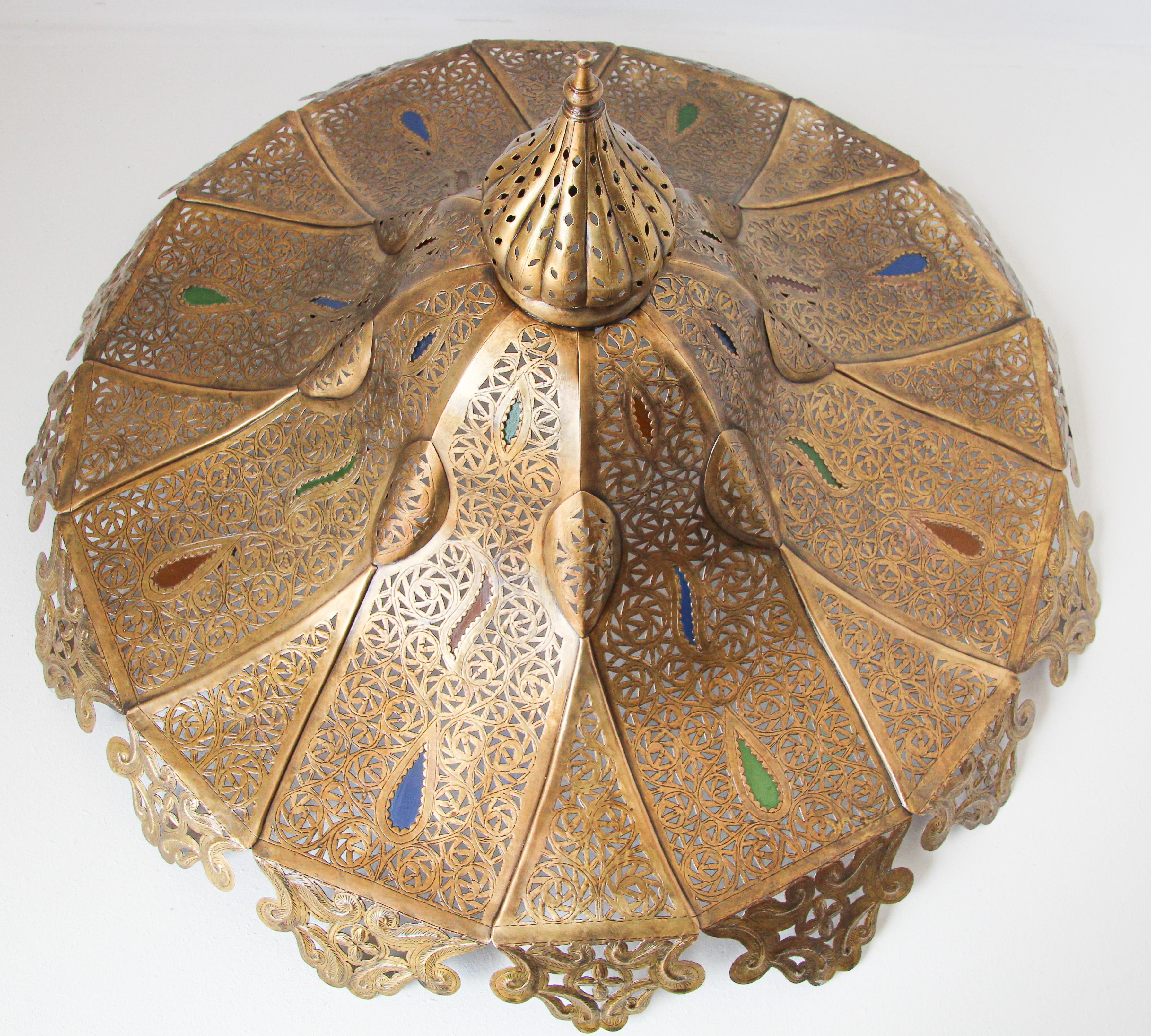 Moroccan Moorish Brass Pasha Chandelier For Sale 8