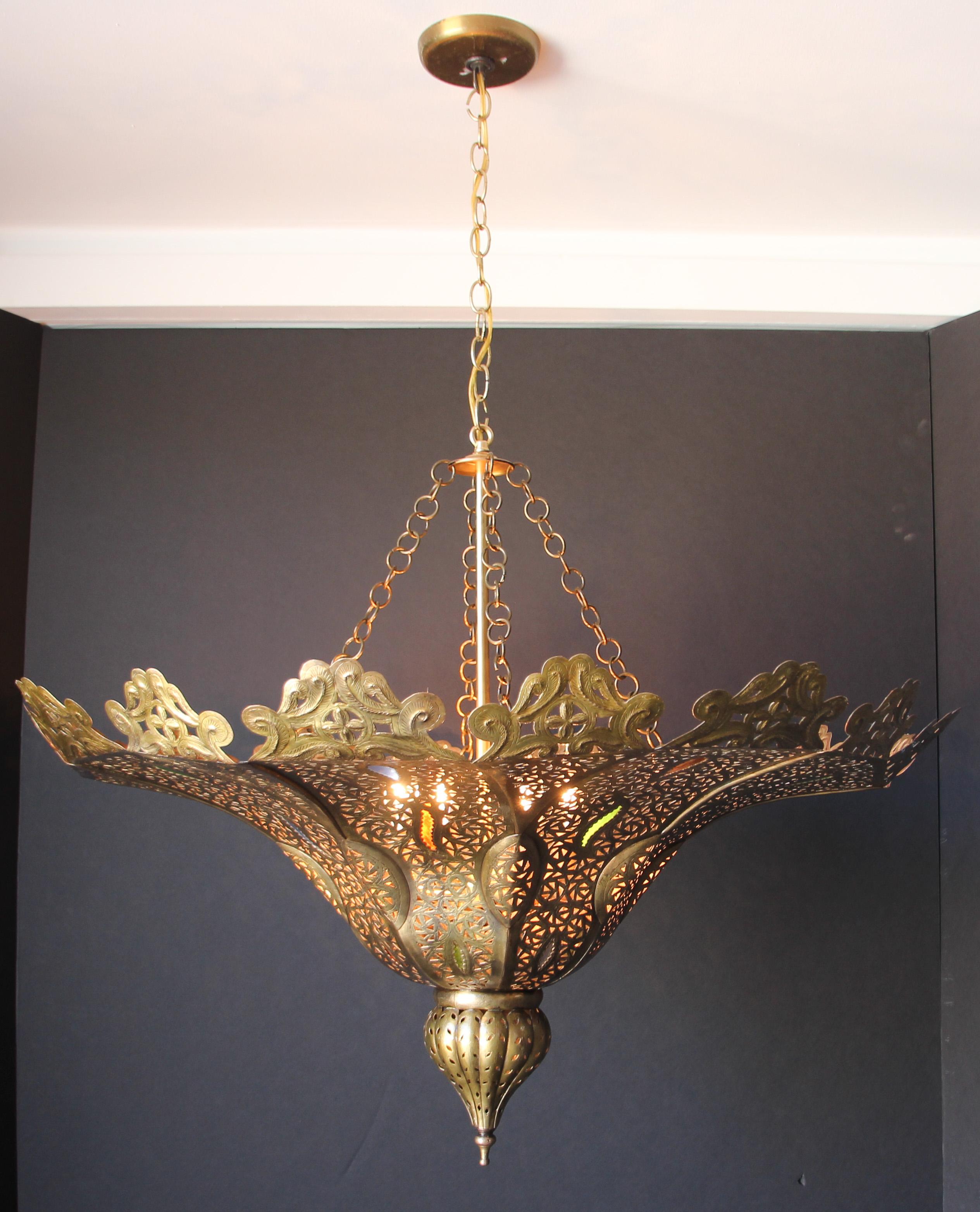 Hand-Crafted Moroccan Moorish Brass Pasha Chandelier For Sale