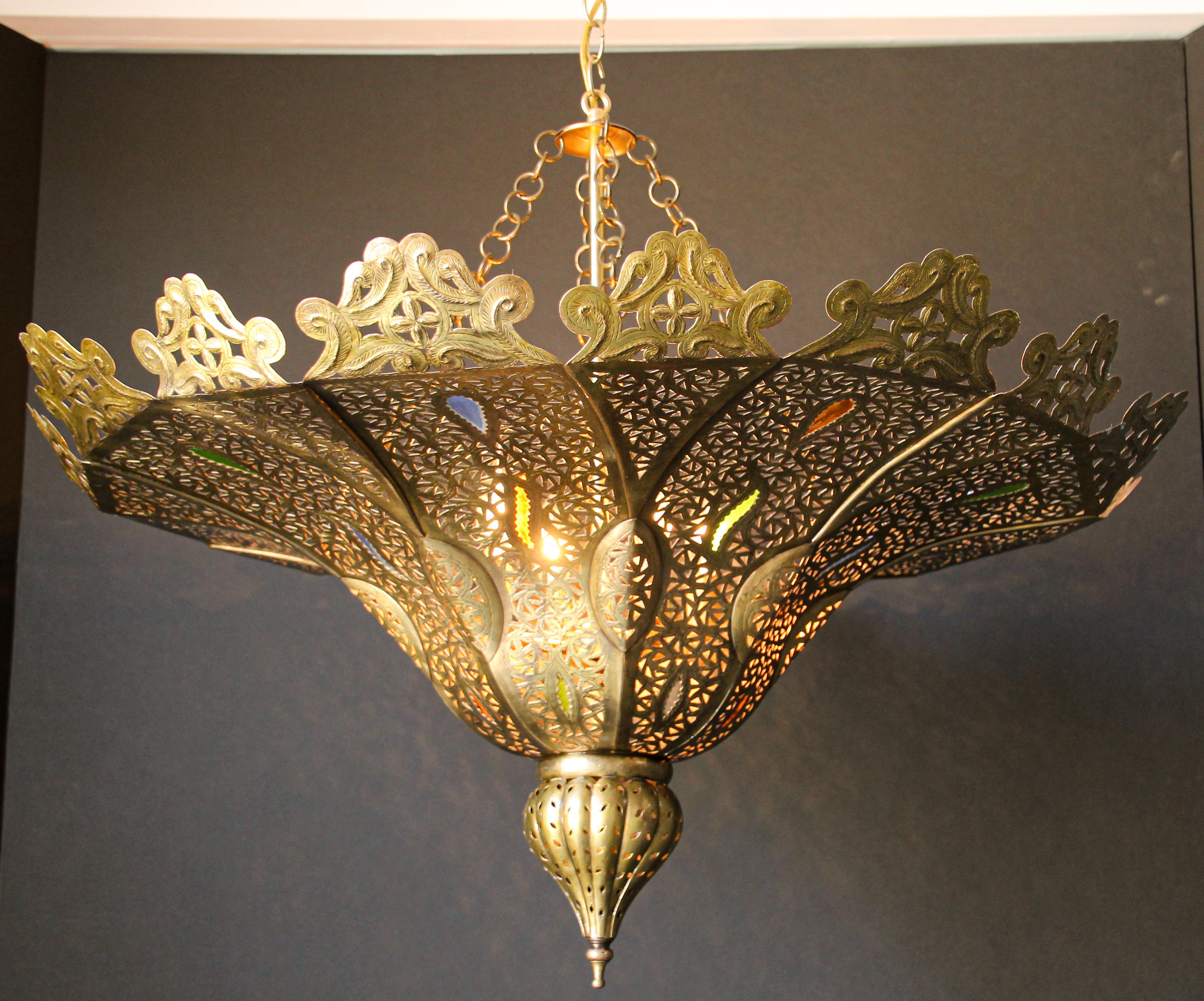 20th Century Moroccan Moorish Brass Pasha Chandelier For Sale