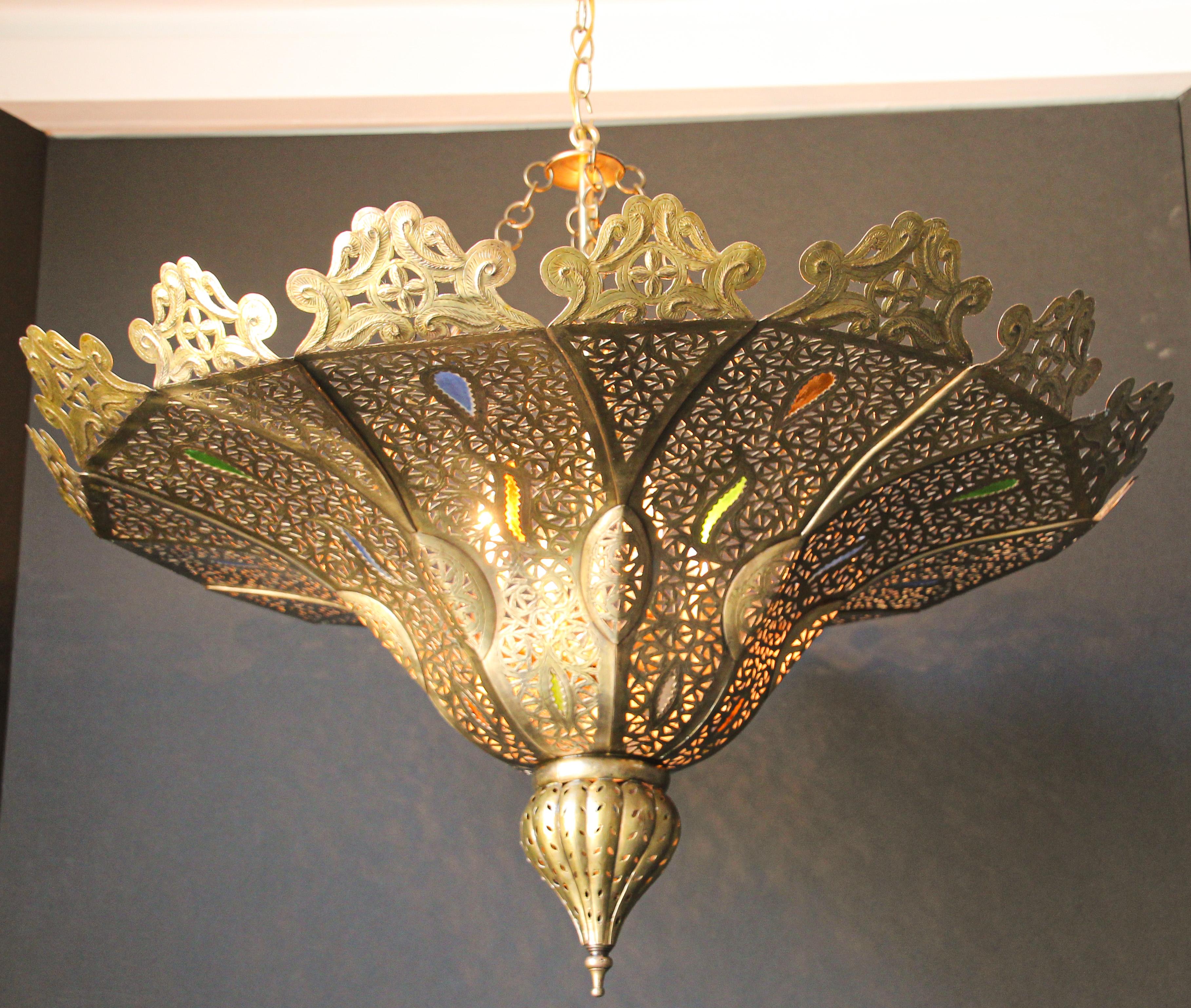 Moroccan Moorish Brass Pasha Chandelier For Sale 2