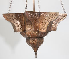 Moroccan Moorish Brass Star Pierced Hanging Chandelier