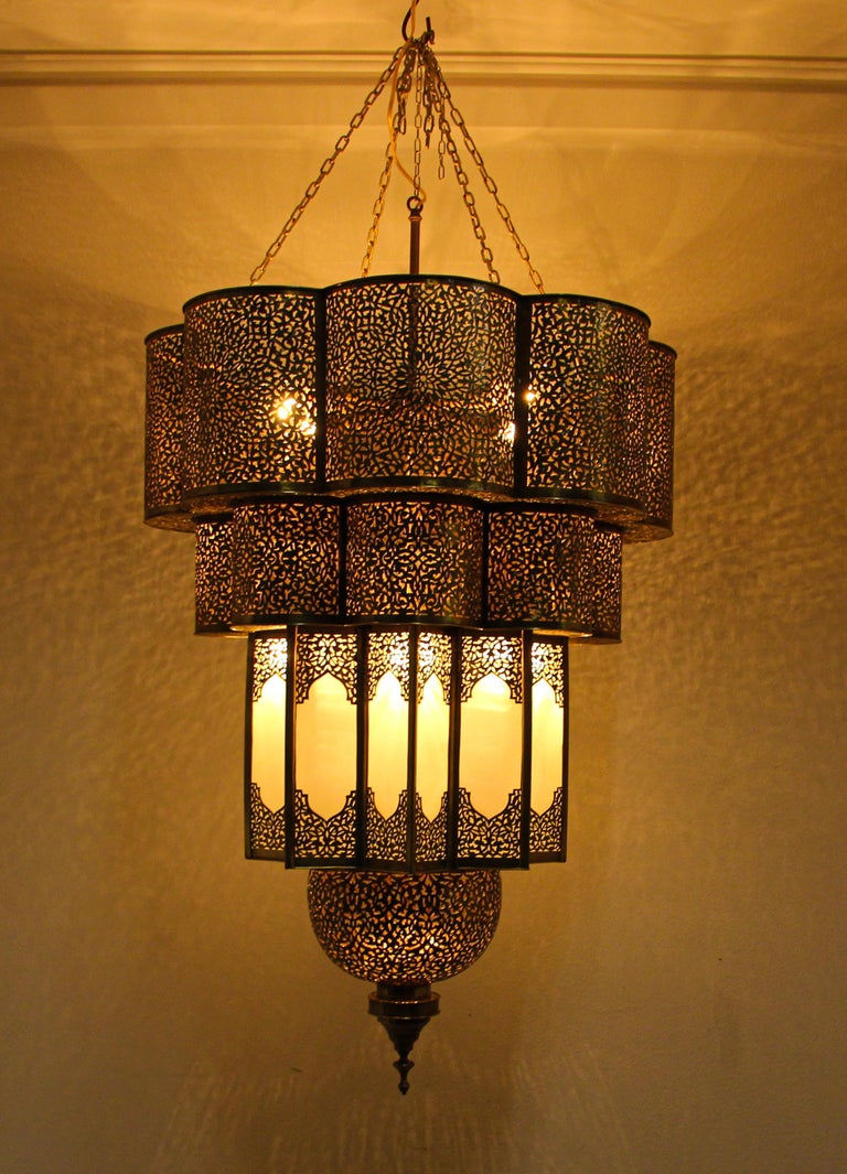 Moroccan Moorish Brass Tangier Chandelier For Sale at 1stDibs