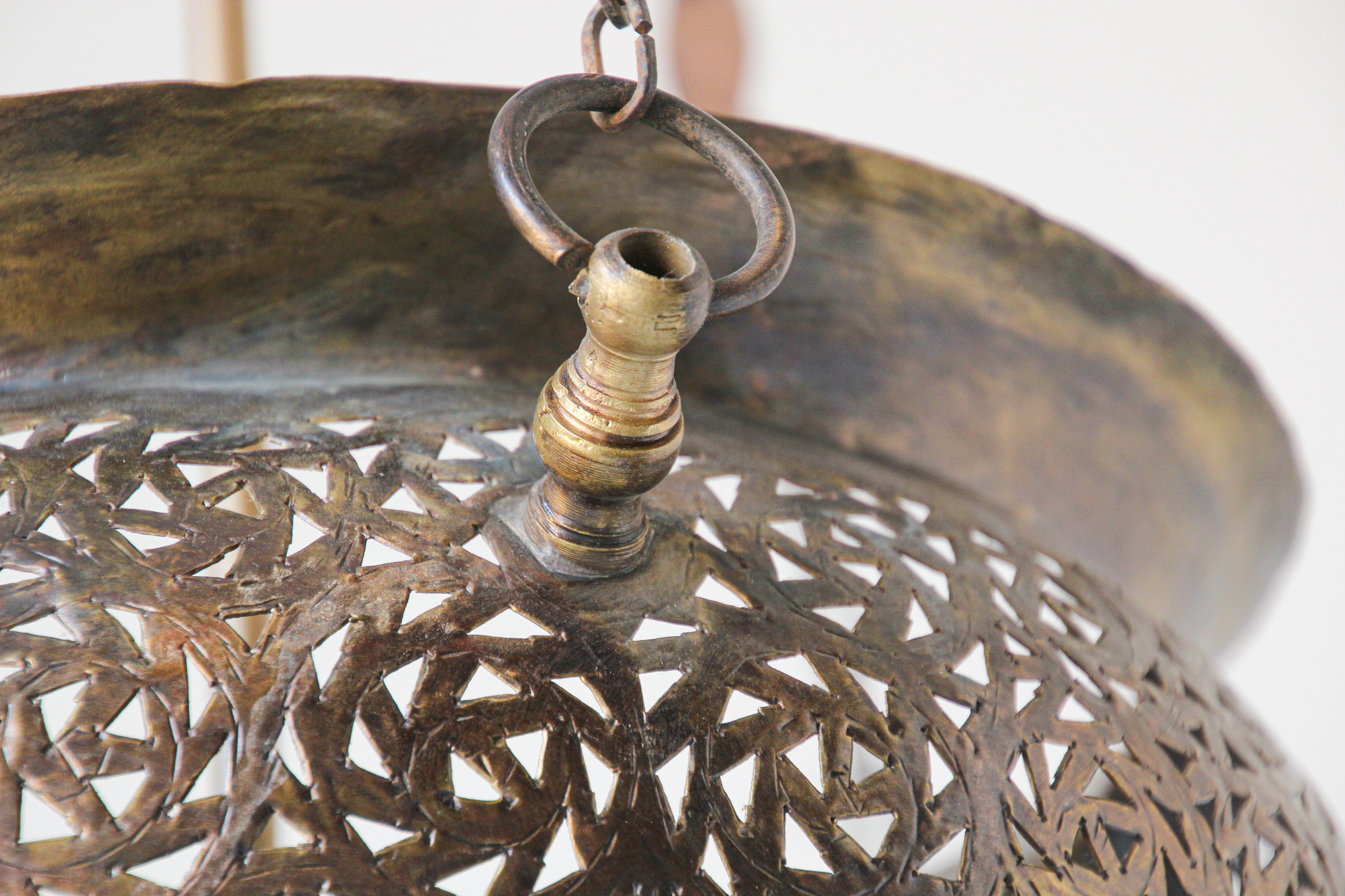 Moroccan Moorish Bronze Pierced Hanging Chandelier For Sale 6