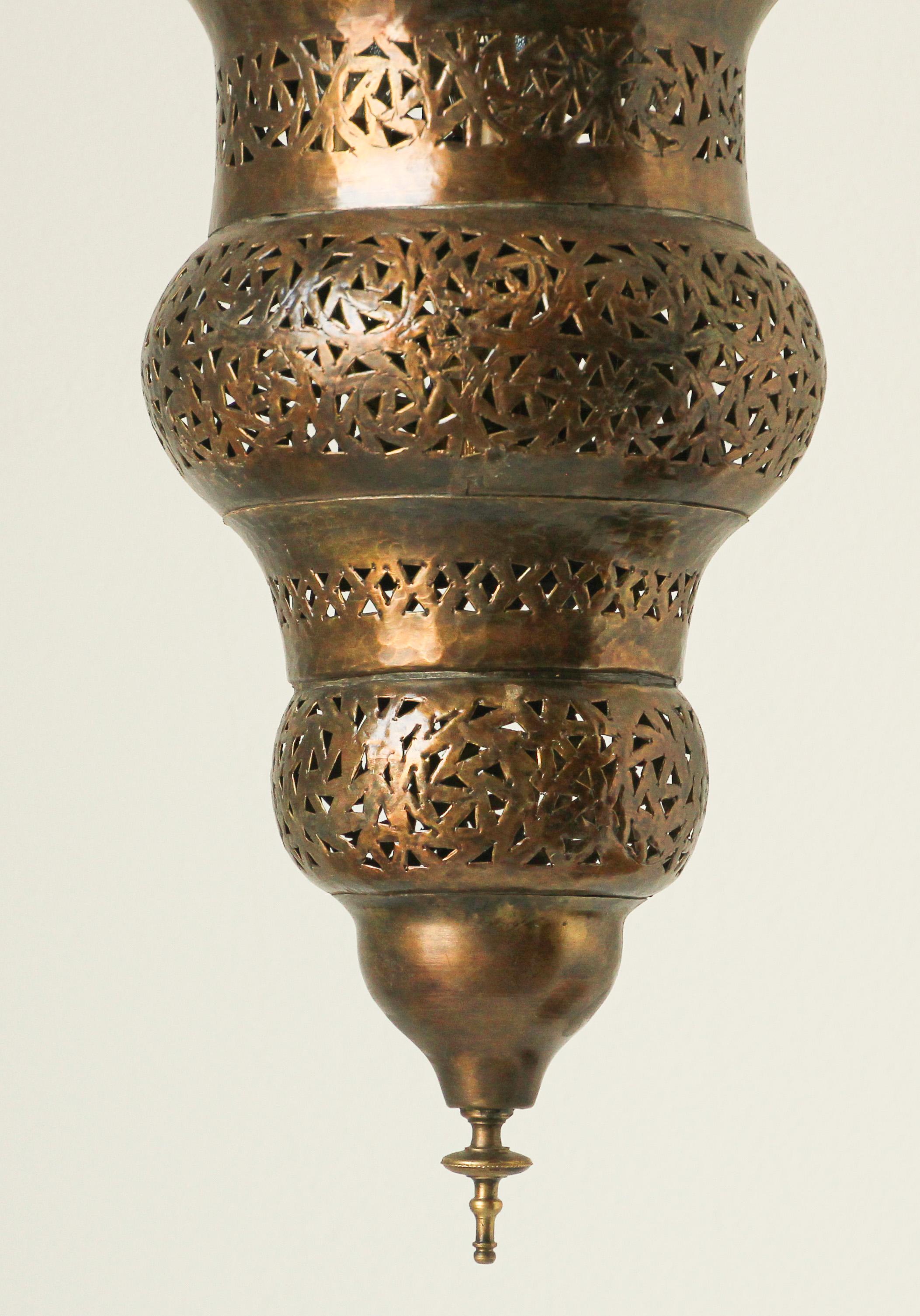 Moroccan Moorish Bronze Pierced Hanging Chandelier For Sale 2