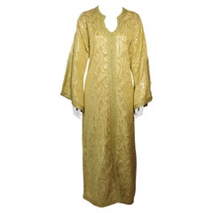 Vintage Moroccan Moorish Caftan Gown in Gold Brocade Maxi Dress Kaftan Size M to L
