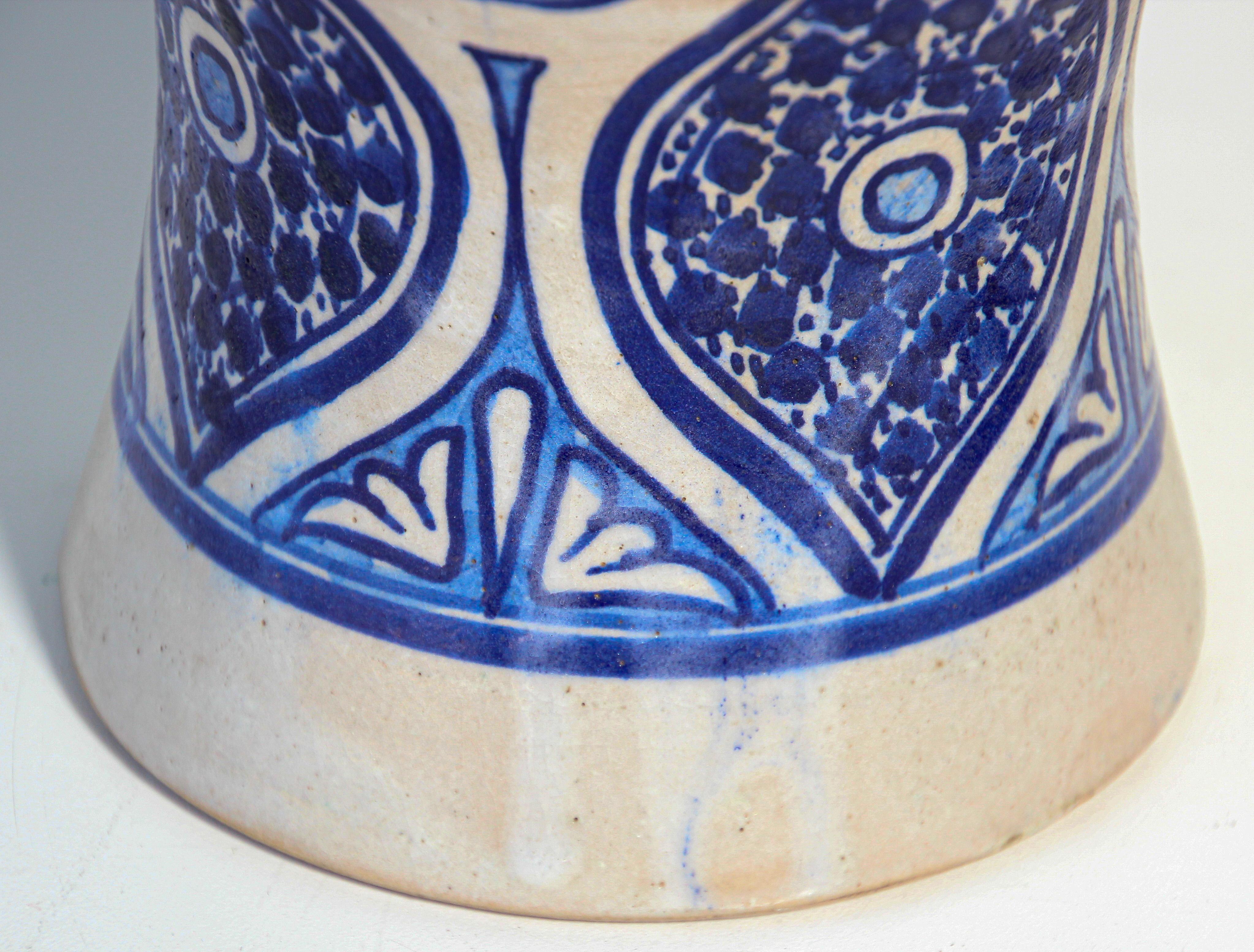 Moroccan Moorish Ceramic Blue and White Jar from Fez For Sale 5