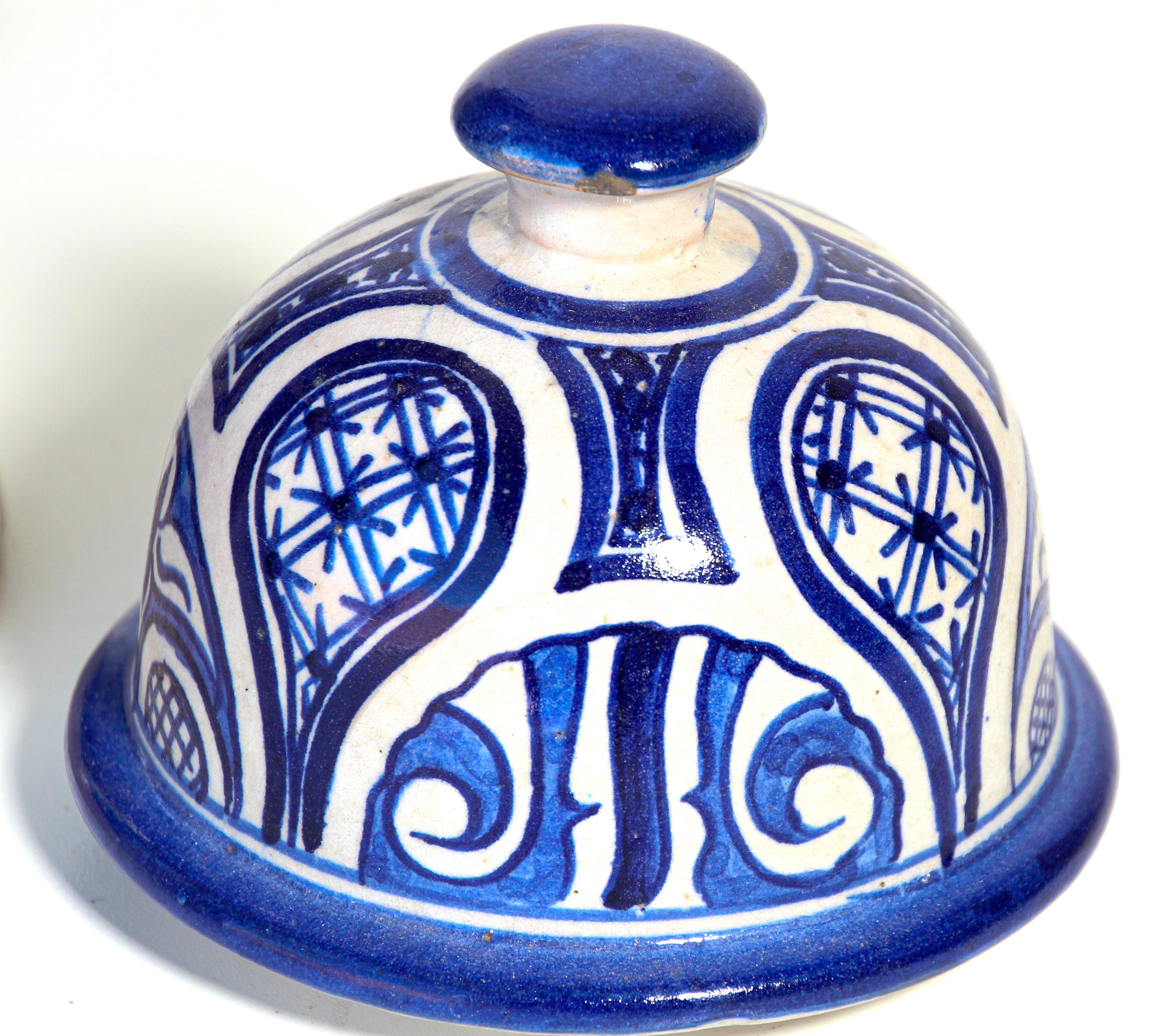 20th Century Moroccan Moorish Ceramic Blue and White Jar from Fez For Sale