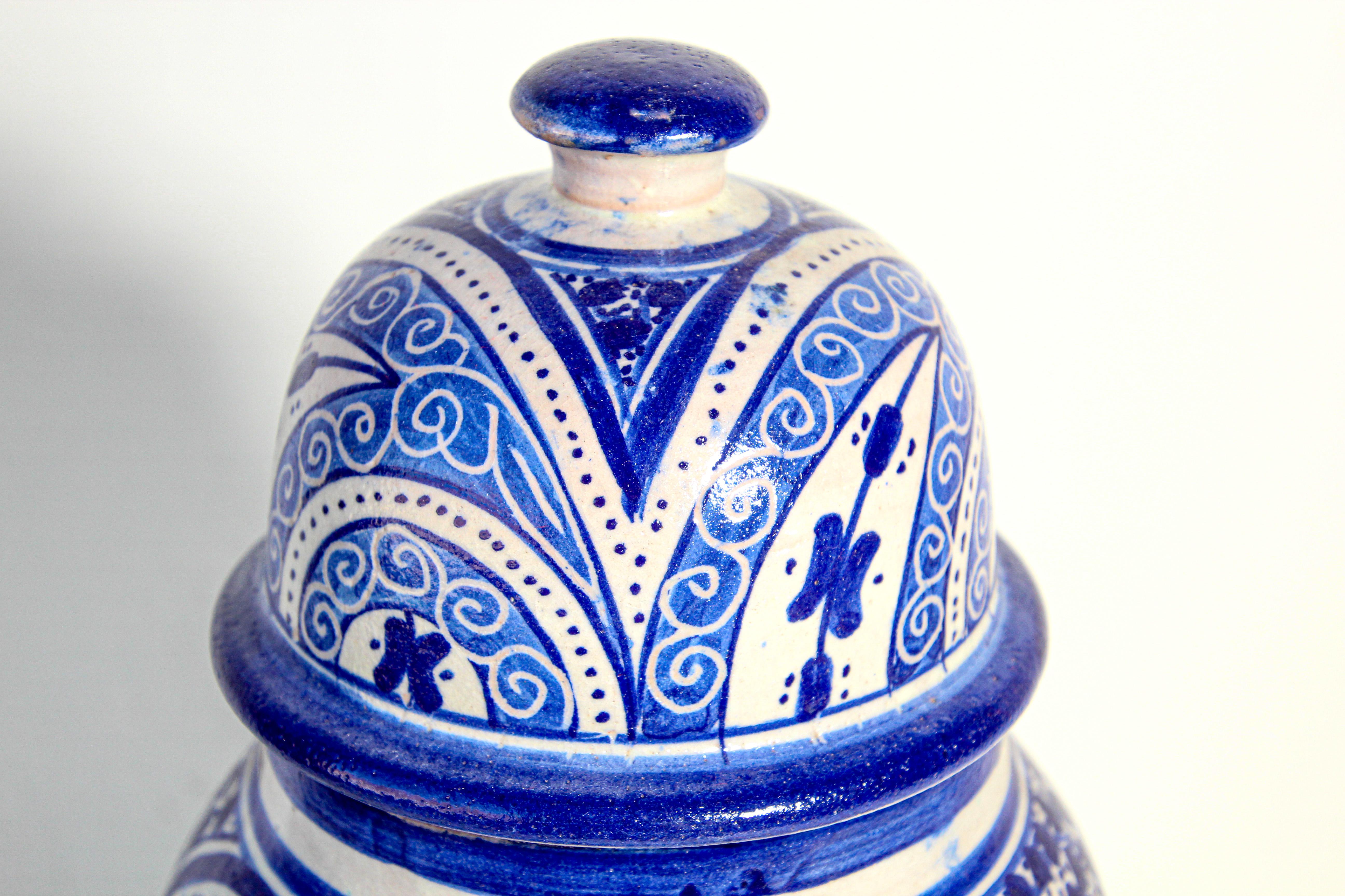 Moroccan Moorish Ceramic Blue Urn from Fez 2