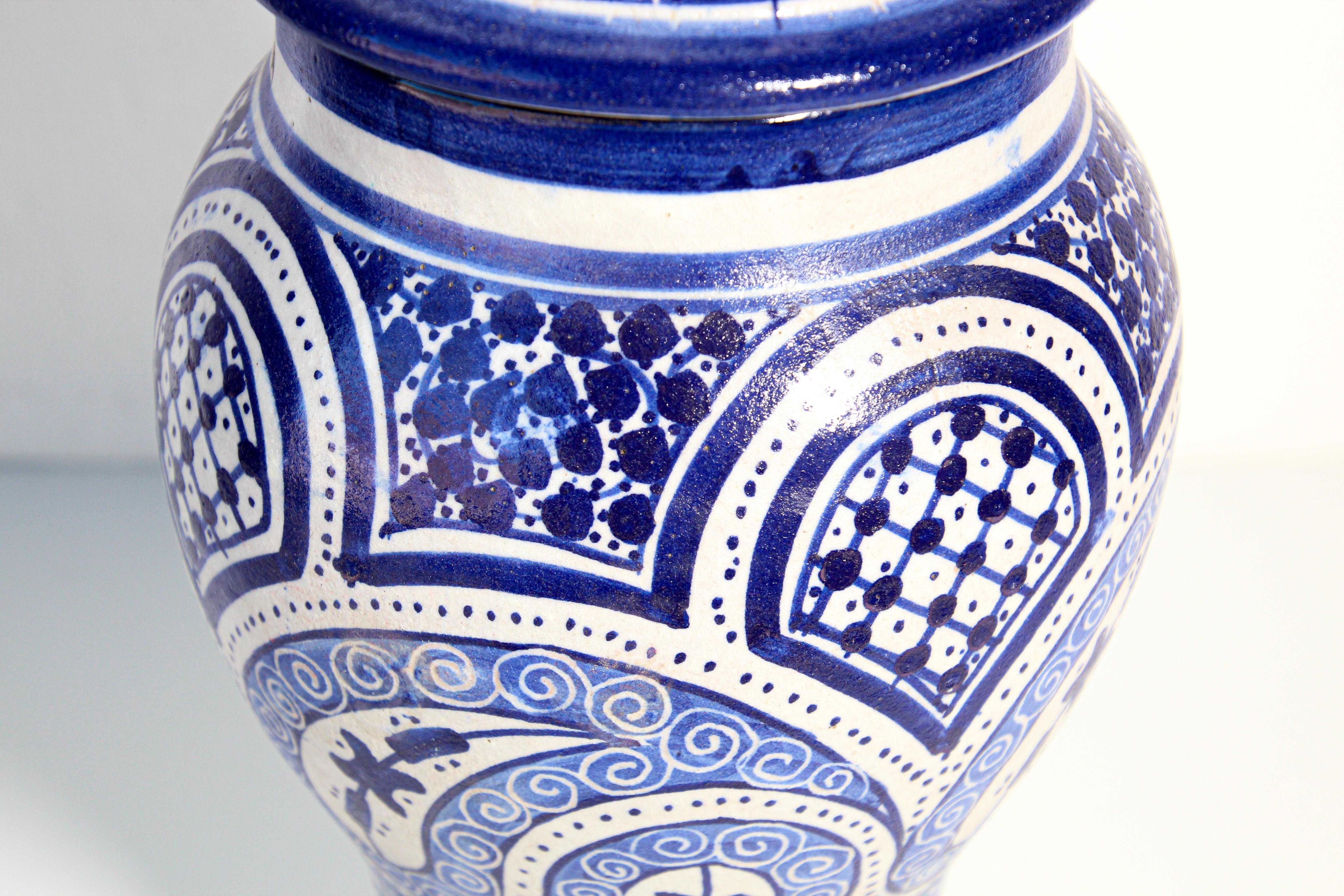 Moroccan Moorish Ceramic Blue Urn from Fez 3