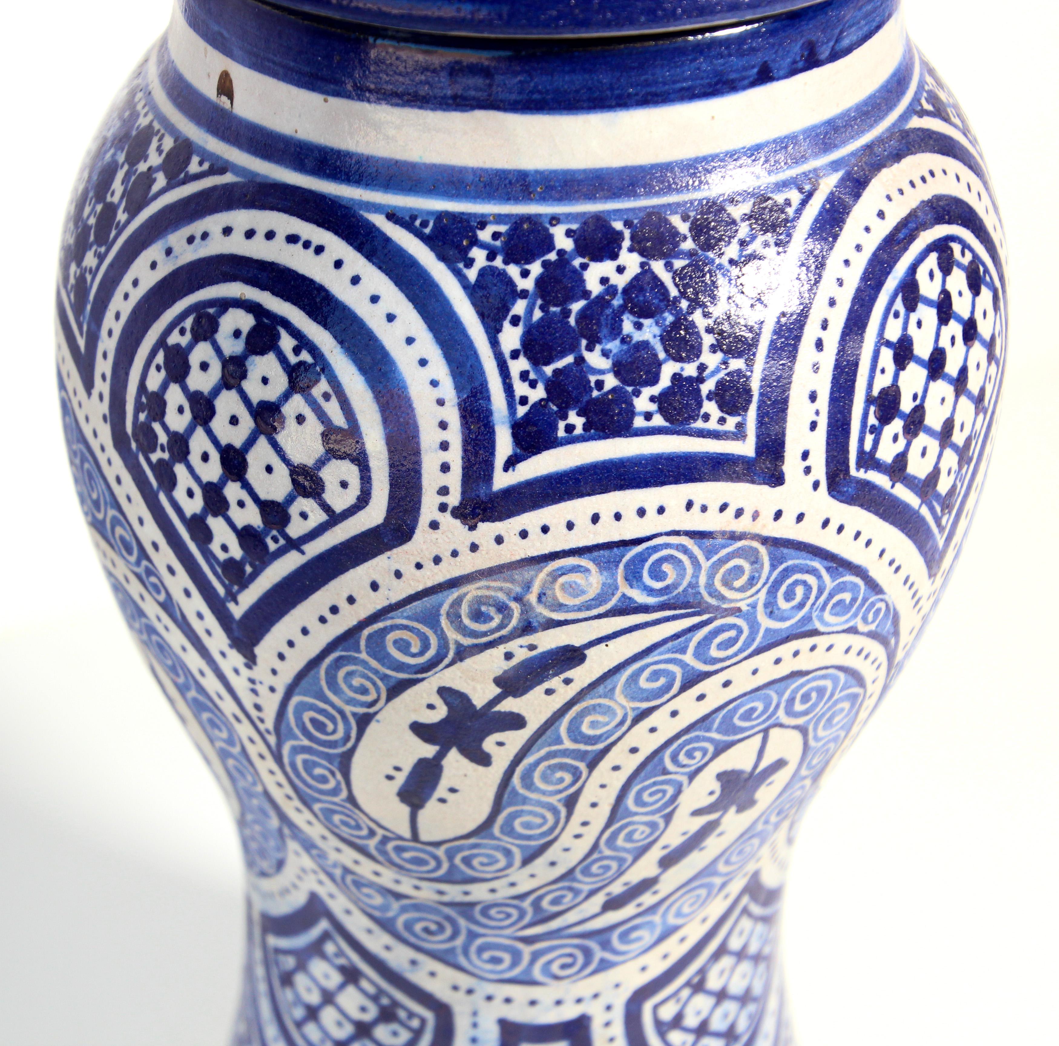 Moroccan Moorish Ceramic Blue Urn from Fez 4