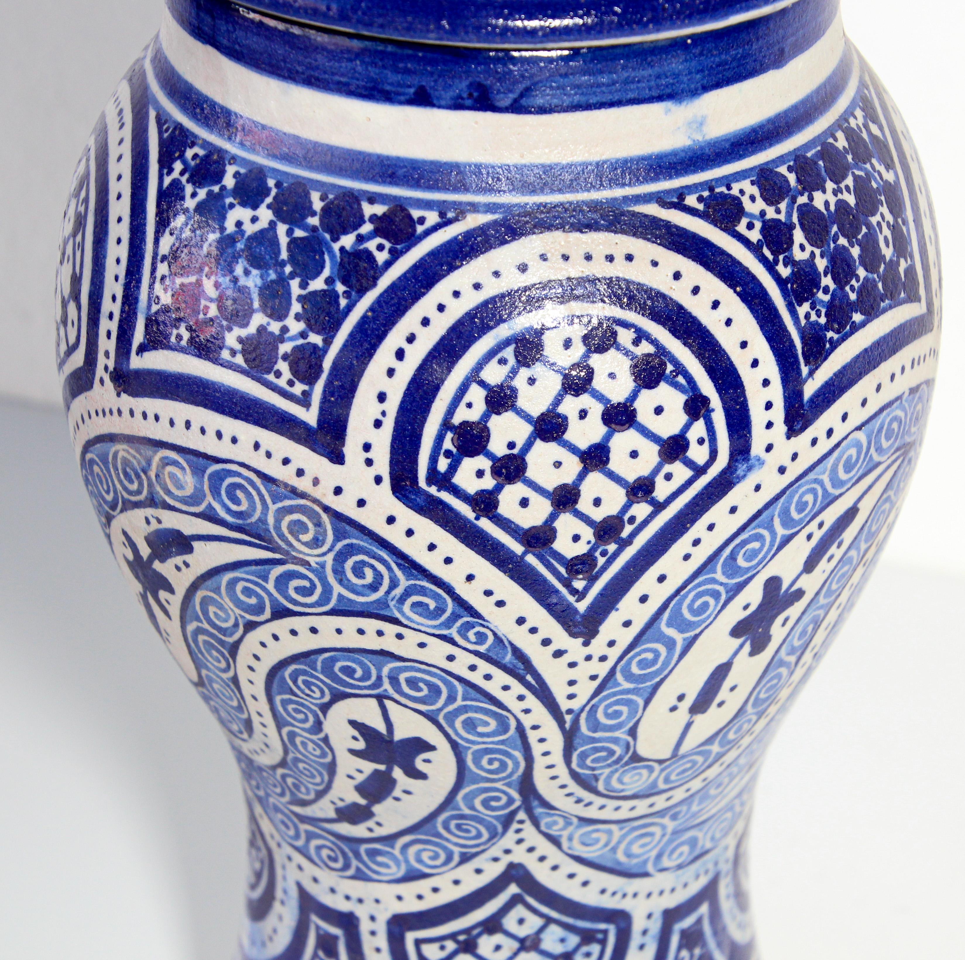 Moroccan Moorish Ceramic Blue Urn from Fez 5