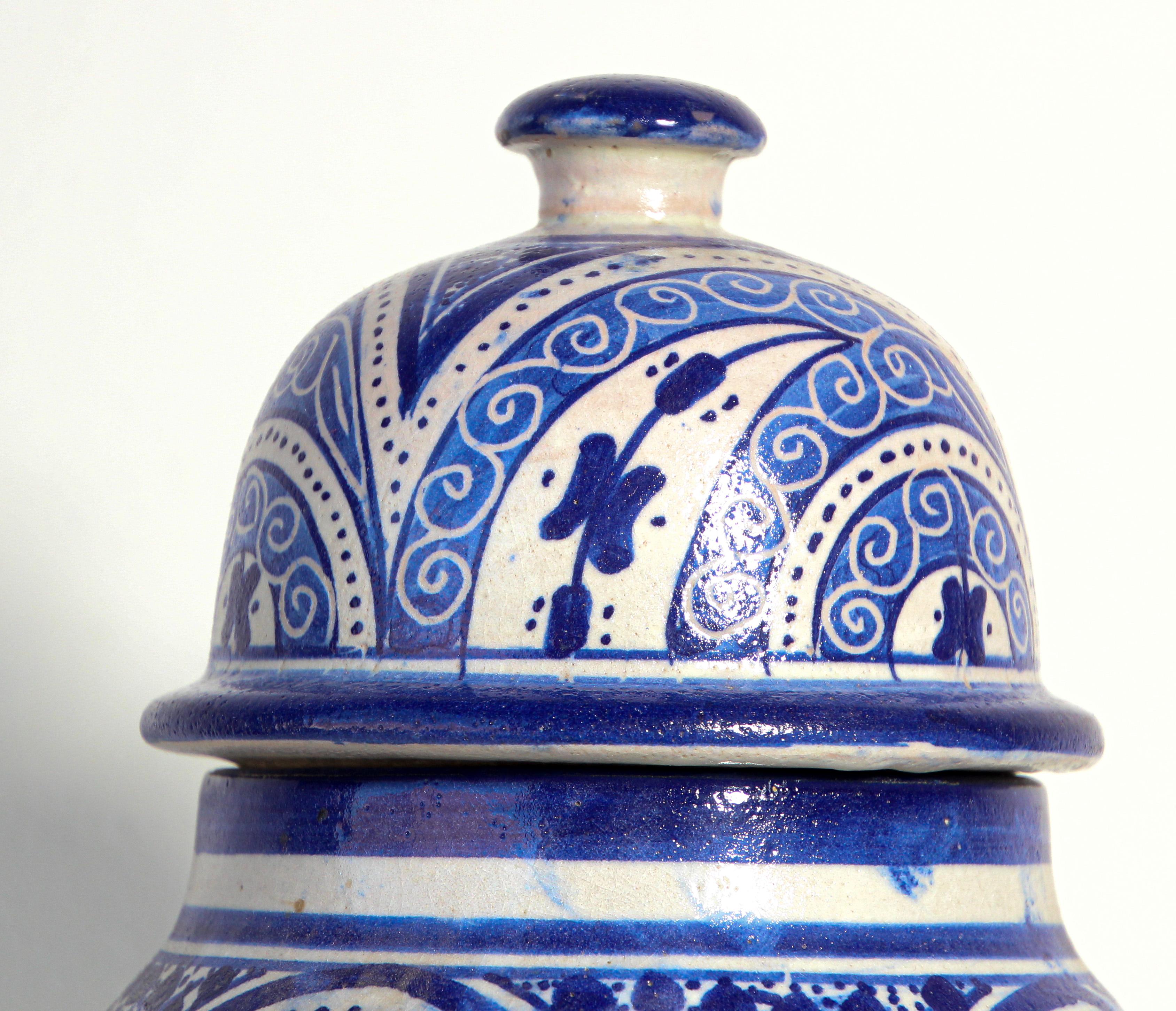 Islamic Moroccan Moorish Ceramic Blue Urn from Fez