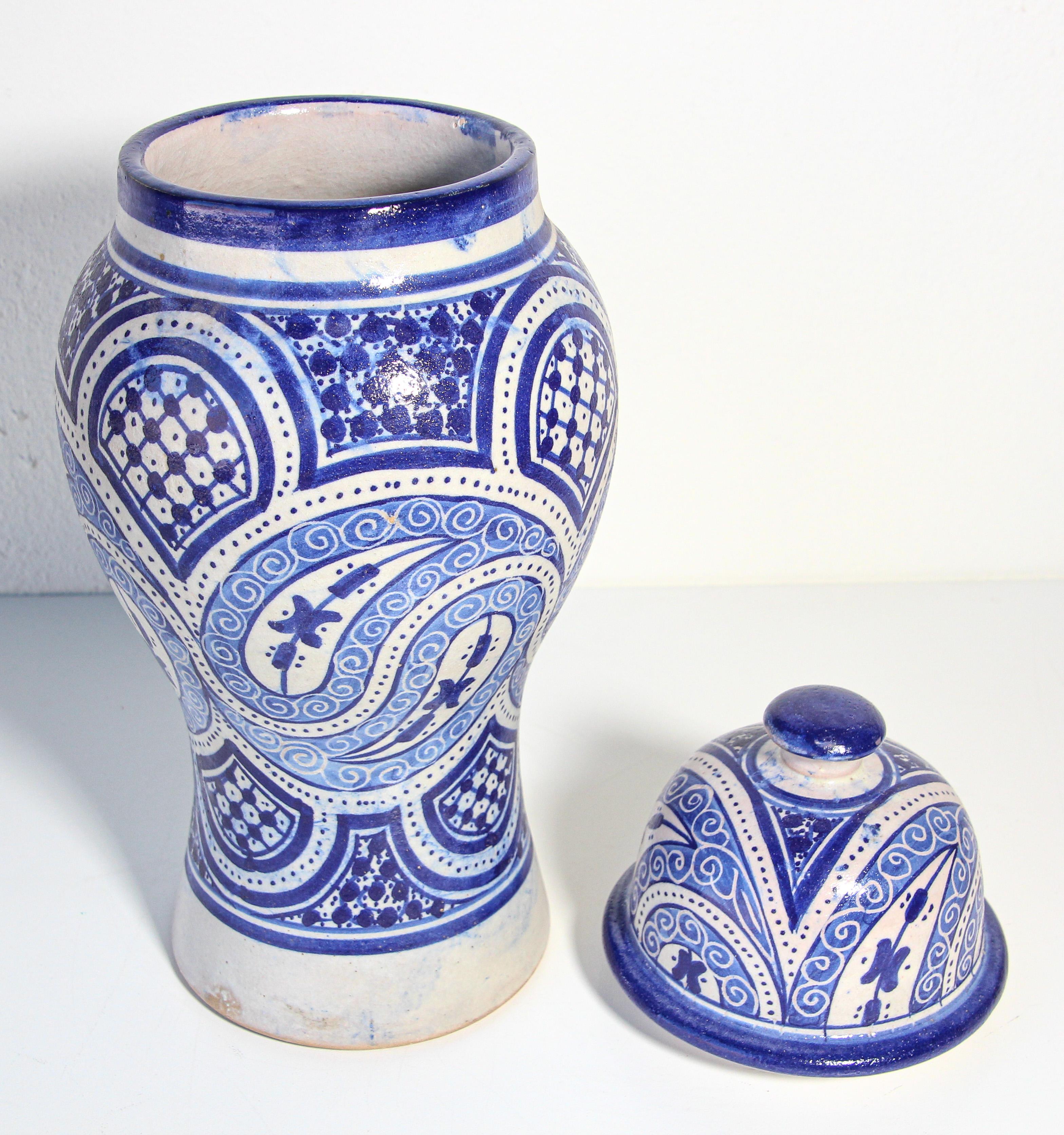 Hand-Crafted Moroccan Moorish Ceramic Blue Urn from Fez