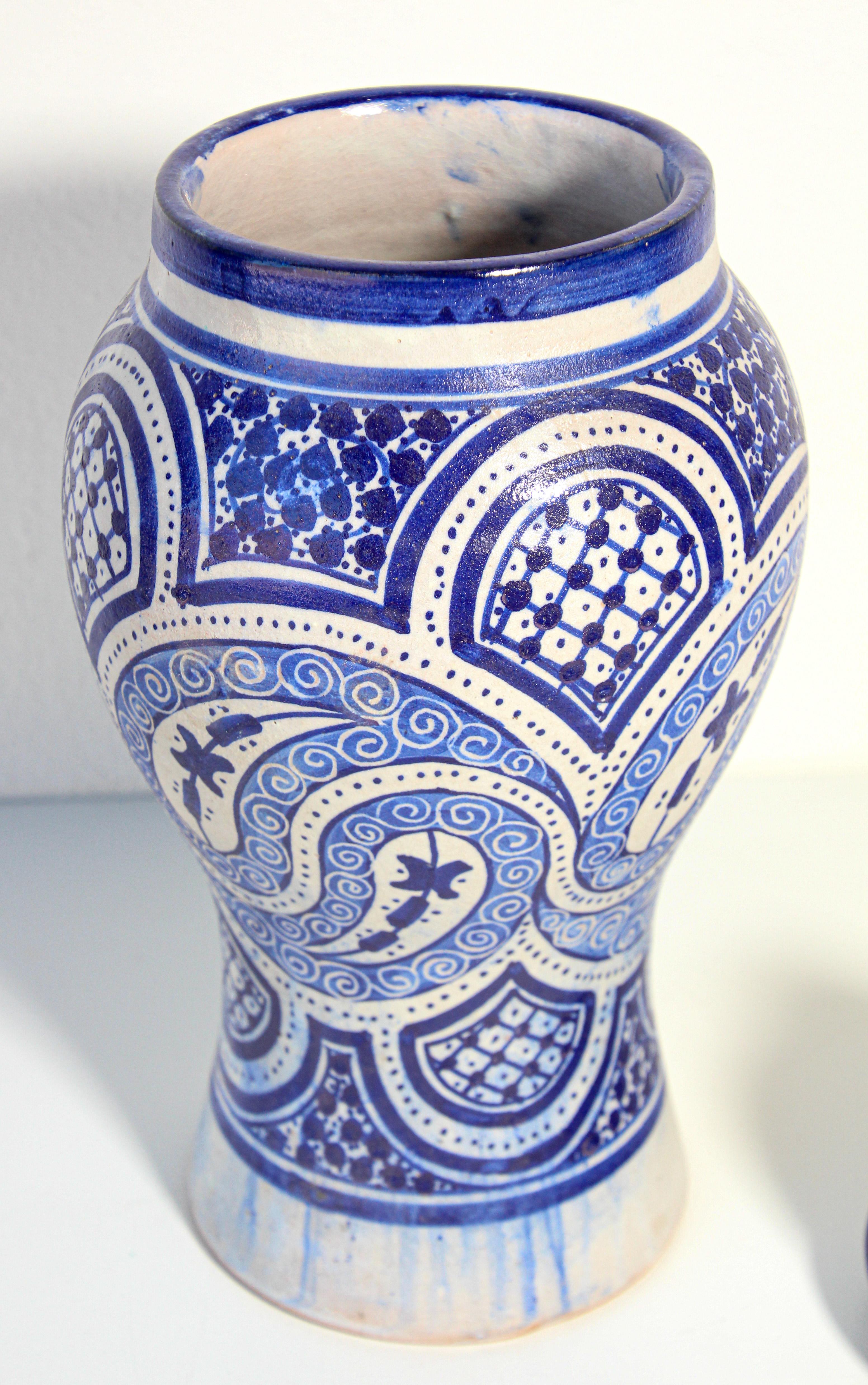 20th Century Moroccan Moorish Ceramic Blue Urn from Fez