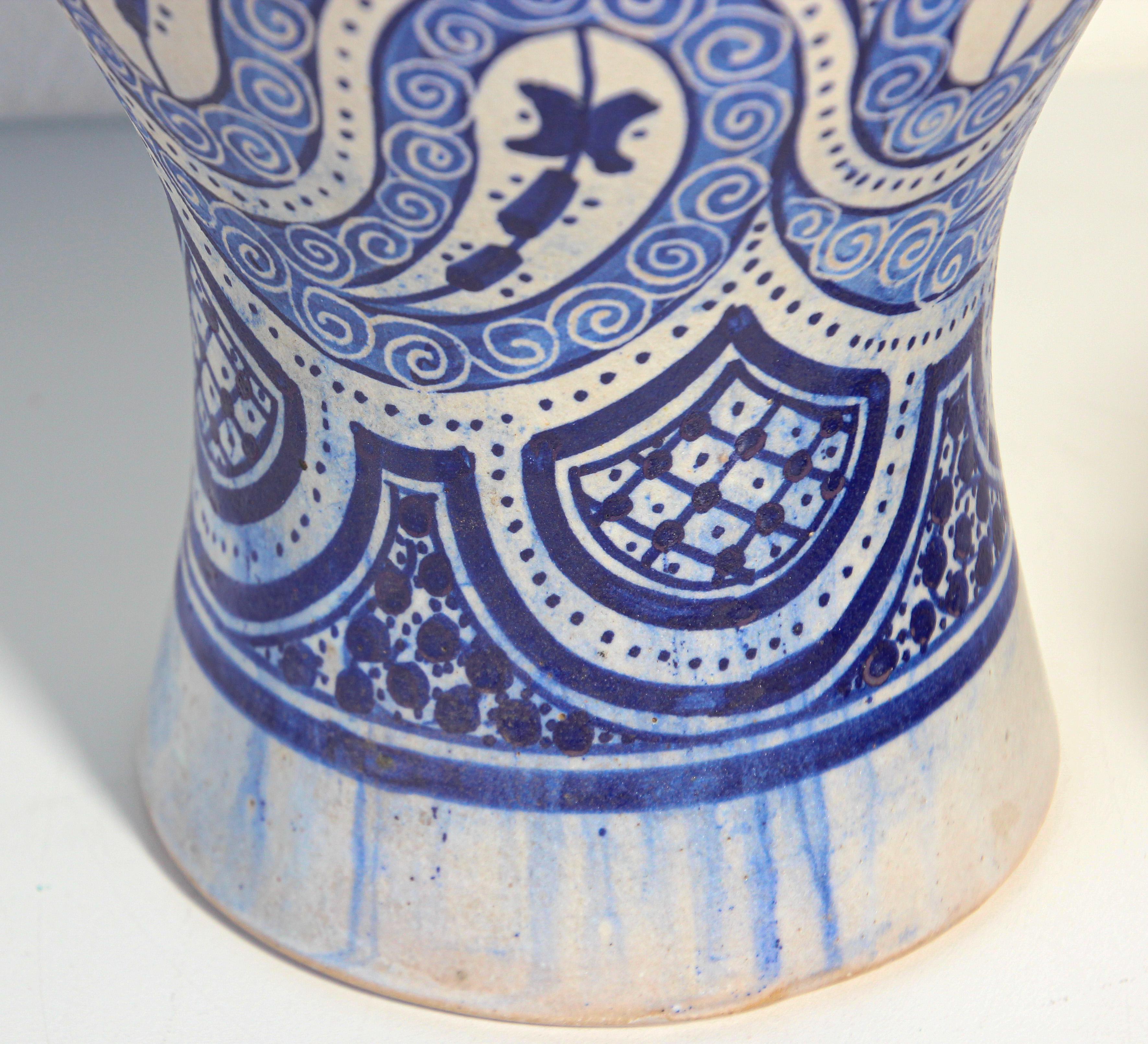 Moroccan Moorish Ceramic Blue Urn from Fez 1
