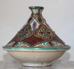 Moroccan Moorish Ceramic Bowl with Lid, Tajine from Fez