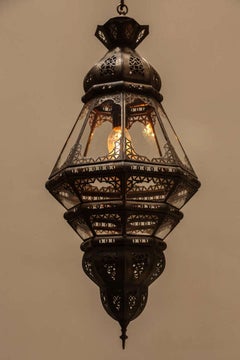 Farol Morisco Marroquí de Filigrana de Metal y Cristal Transparente