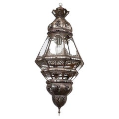Moroccan Moorish Filigree Metal and Clear Glass Lantern