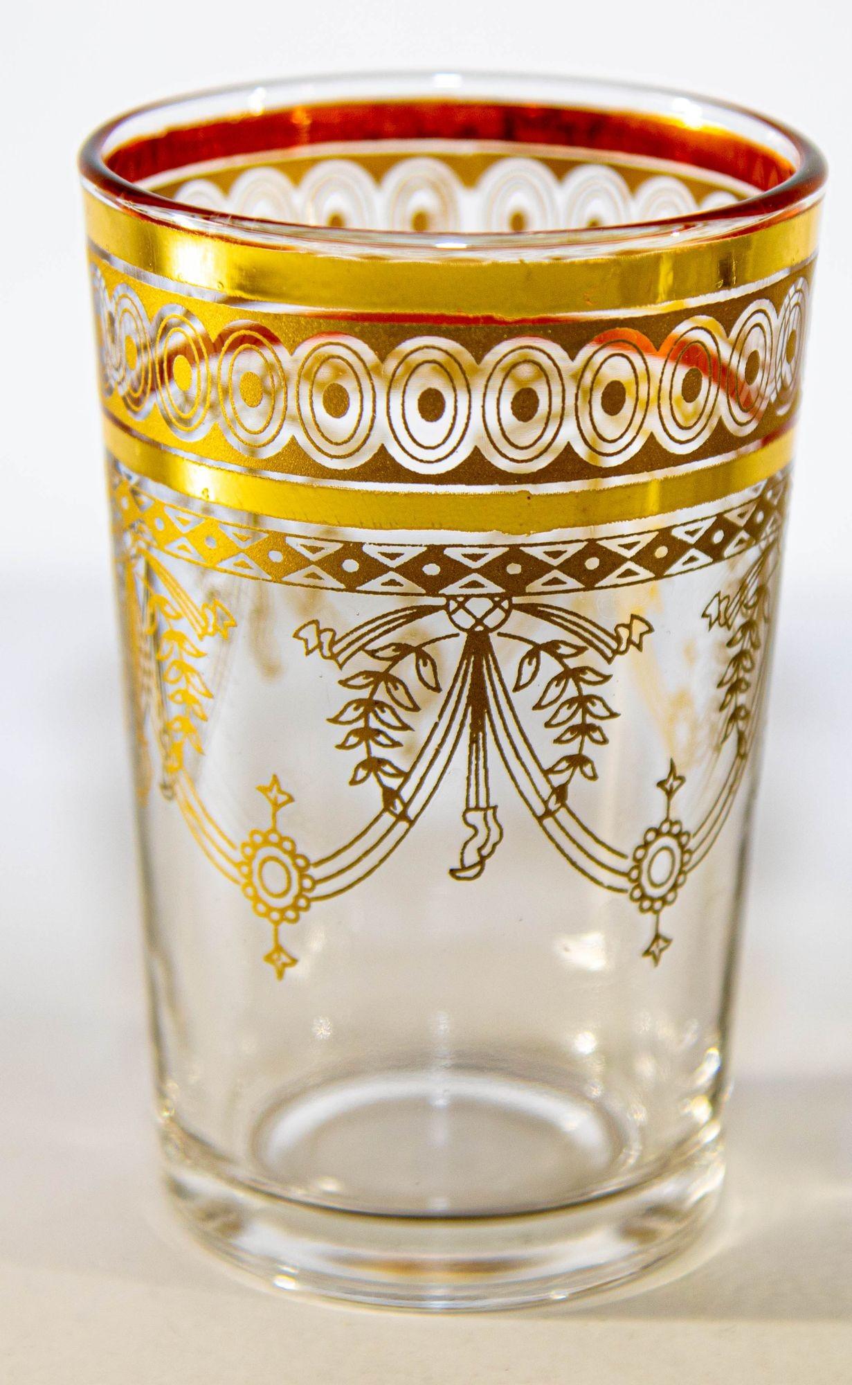Moroccan Moorish Glasses with Gold Overlay Design Set of Six 6