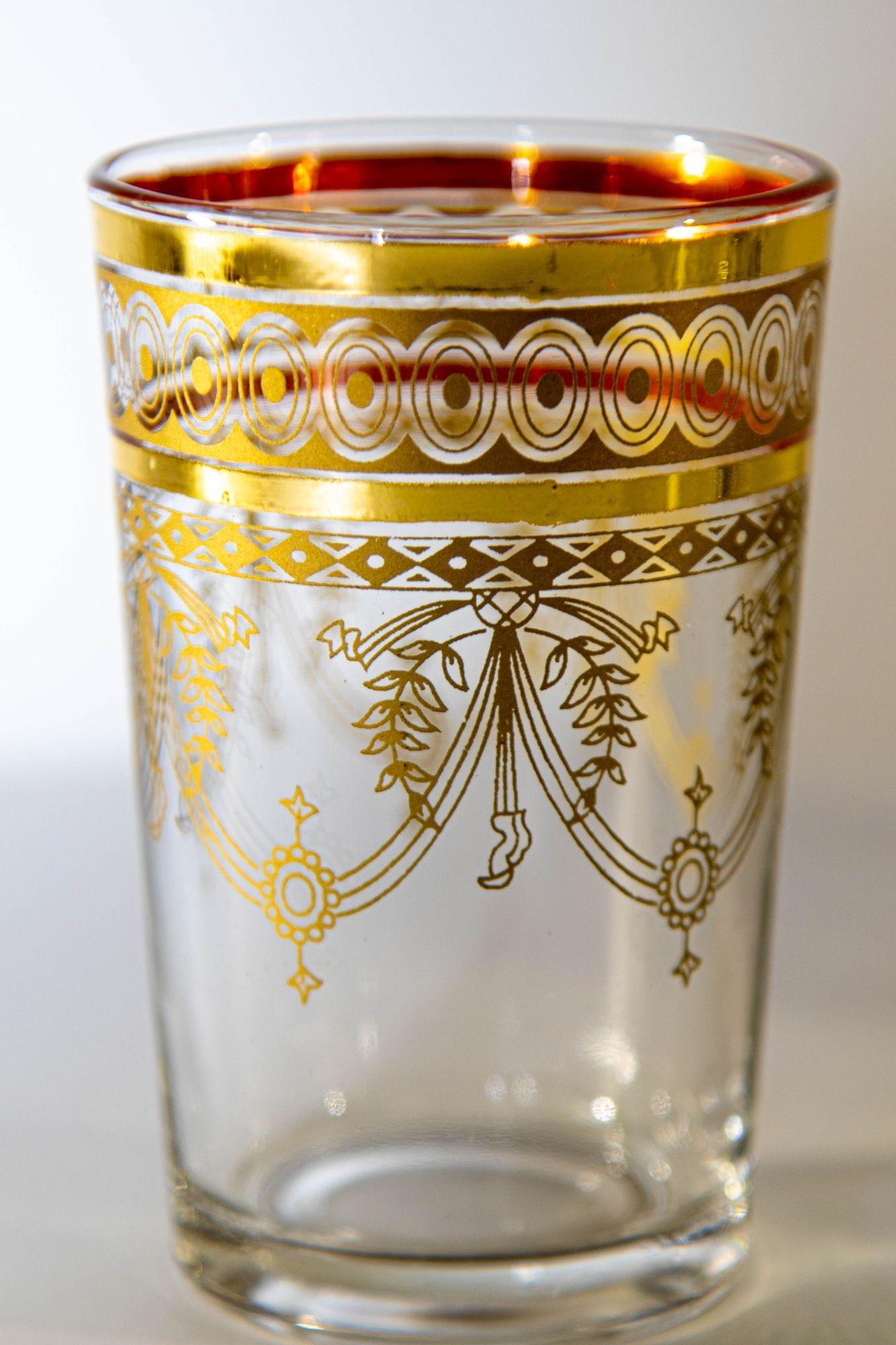 Moroccan Moorish Glasses with Gold Overlay Design Set of Six 7
