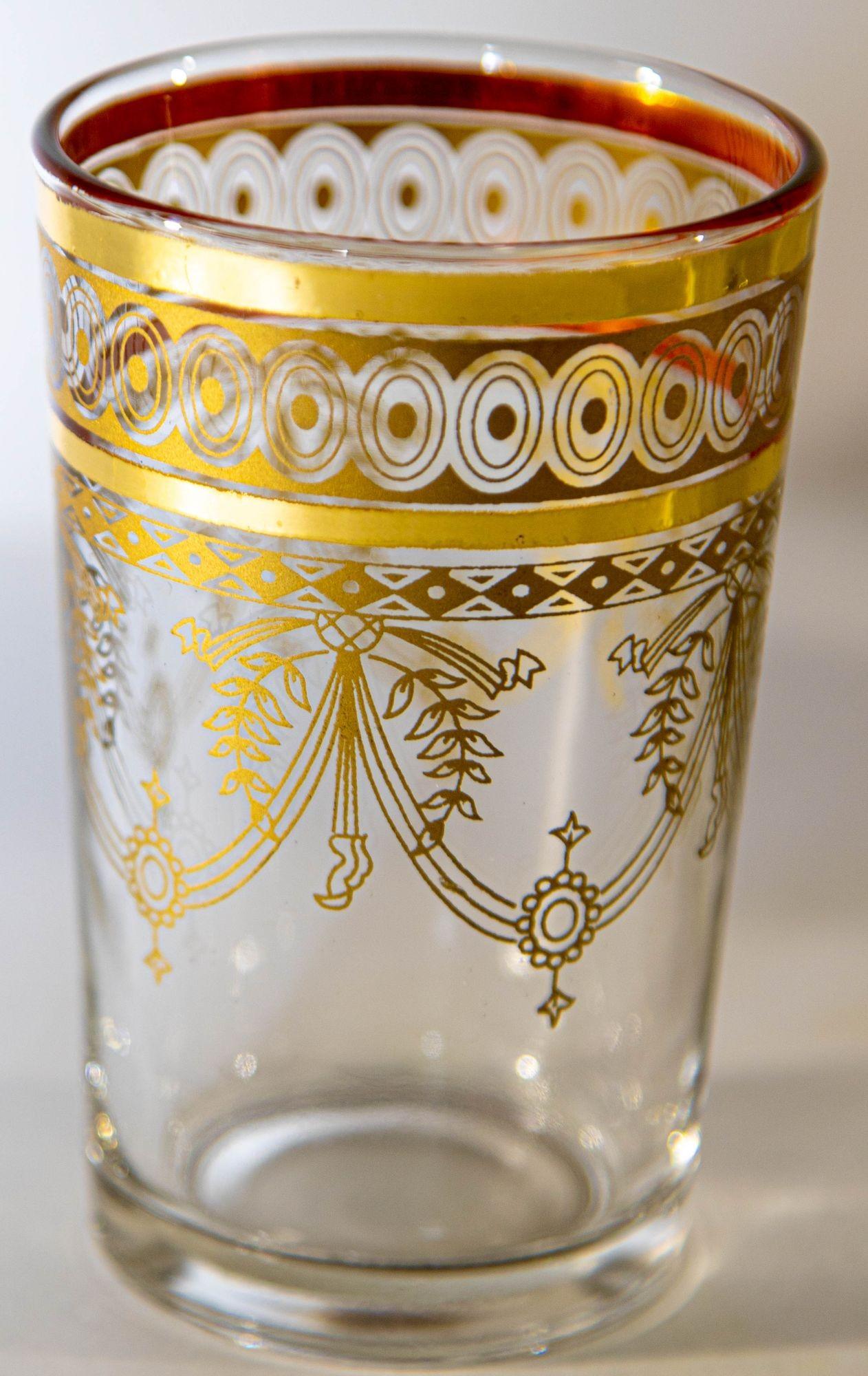 Moroccan Moorish Glasses with Gold Overlay Design Set of Six 8