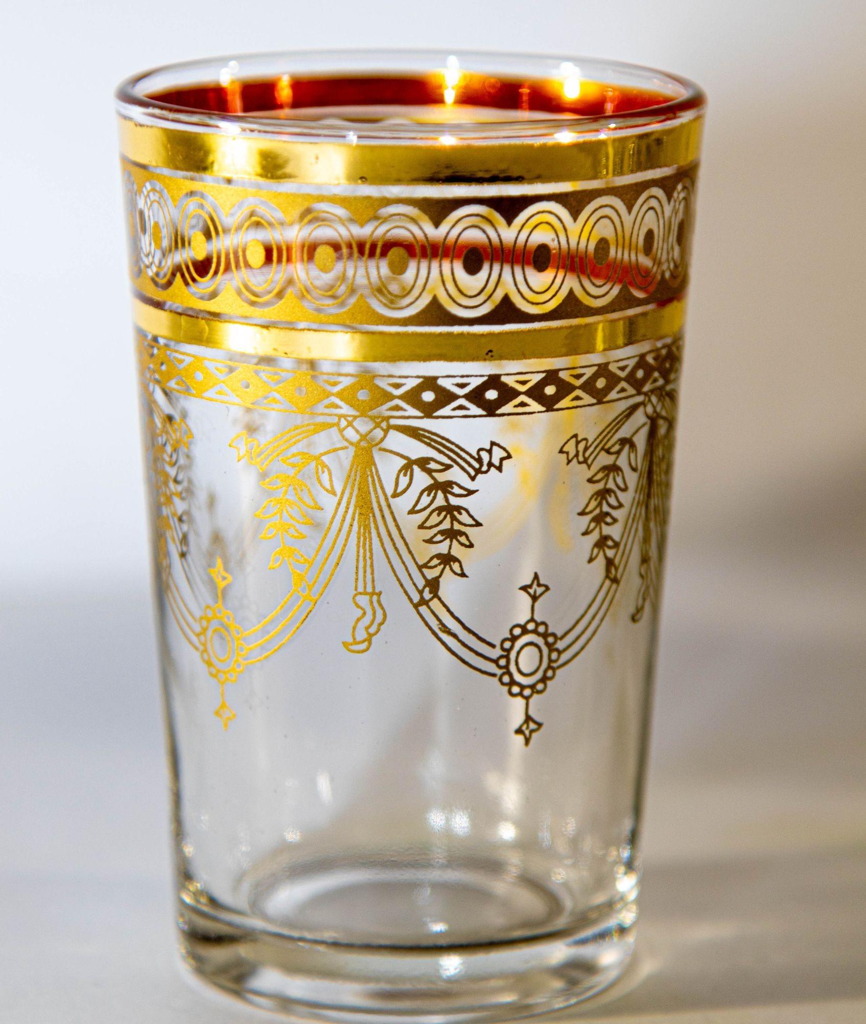 Moroccan Moorish Glasses with Gold Overlay Design Set of Six 9