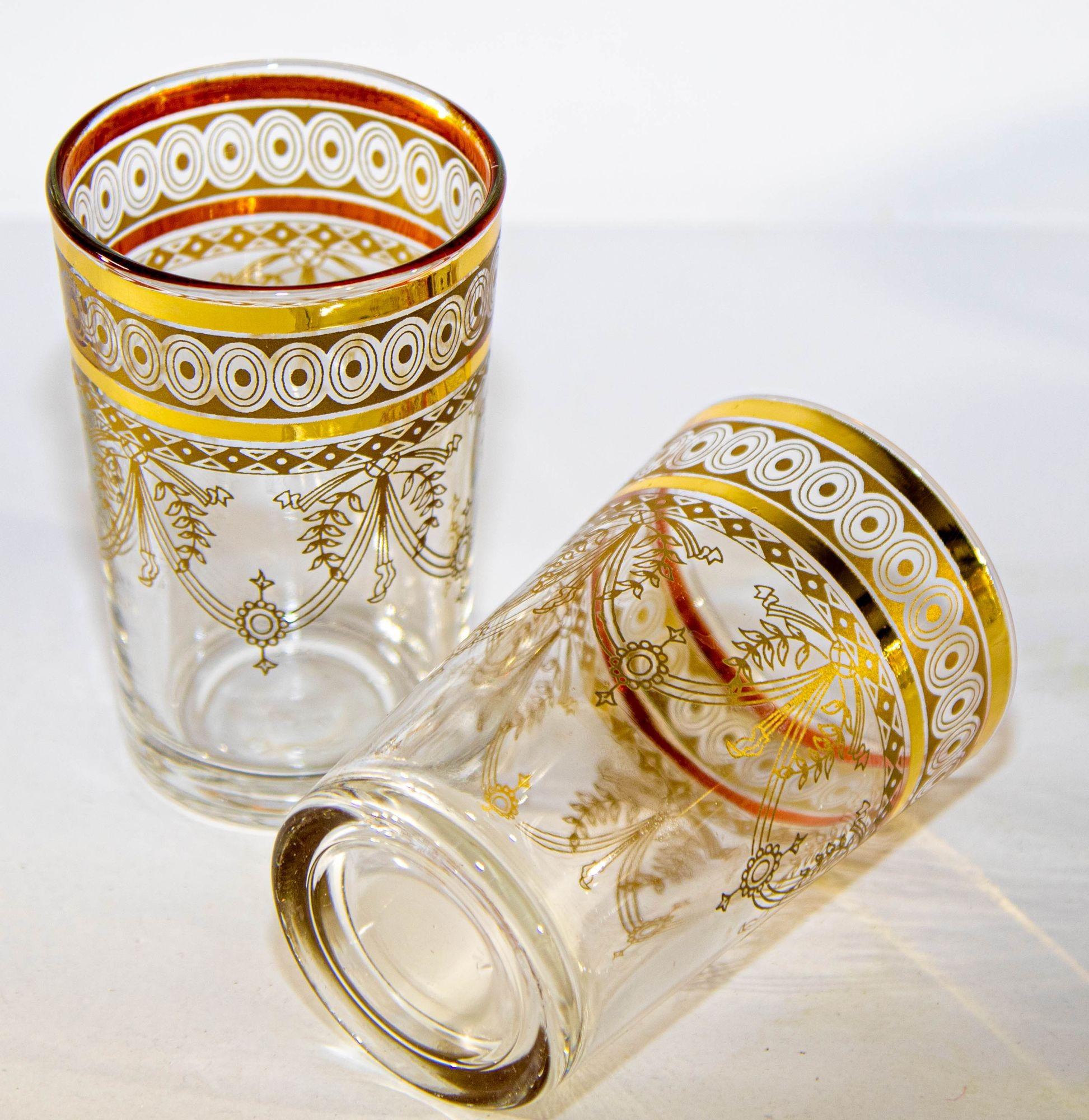 Moroccan Moorish Glasses with Gold Overlay Design Set of Six In Good Condition In North Hollywood, CA