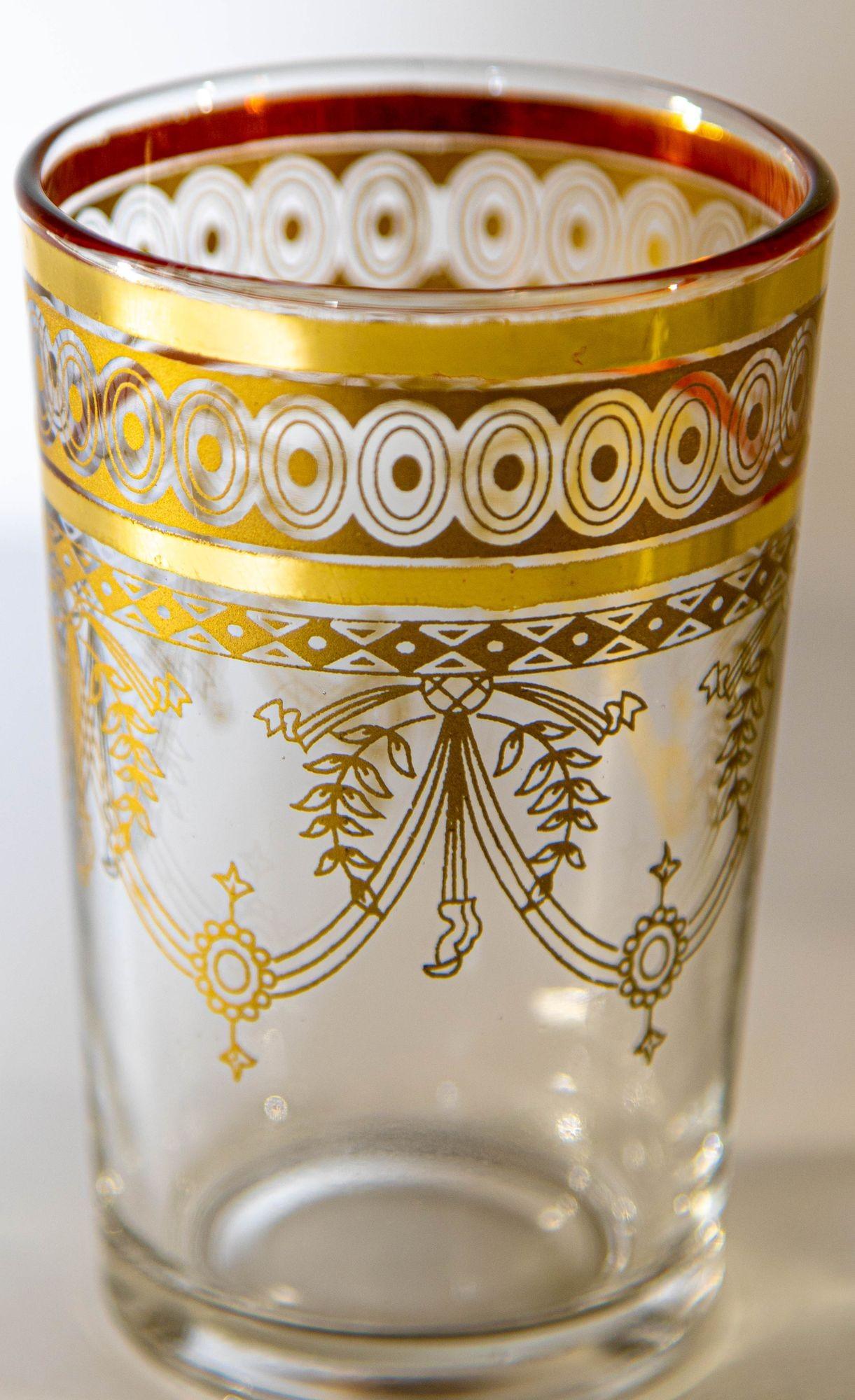 20th Century Moroccan Moorish Glasses with Gold Overlay Design Set of Six