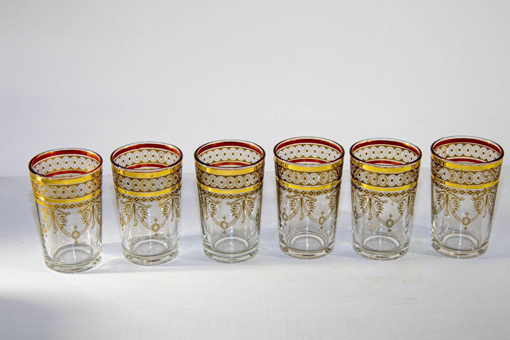Moroccan Moorish Glasses with Gold Overlay Design Set of Six 1