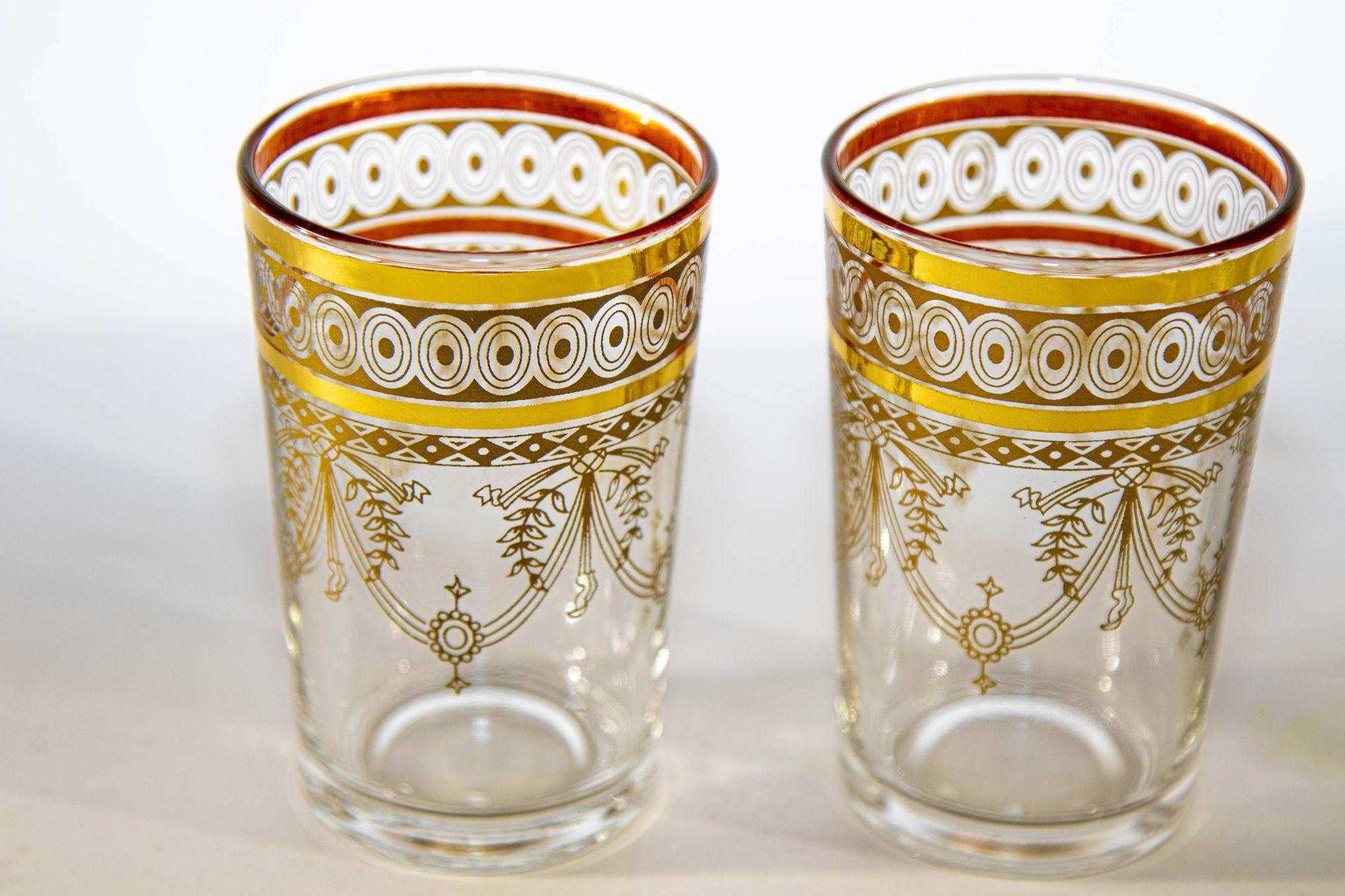 Moroccan Moorish Glasses with Gold Overlay Design Set of Six 2