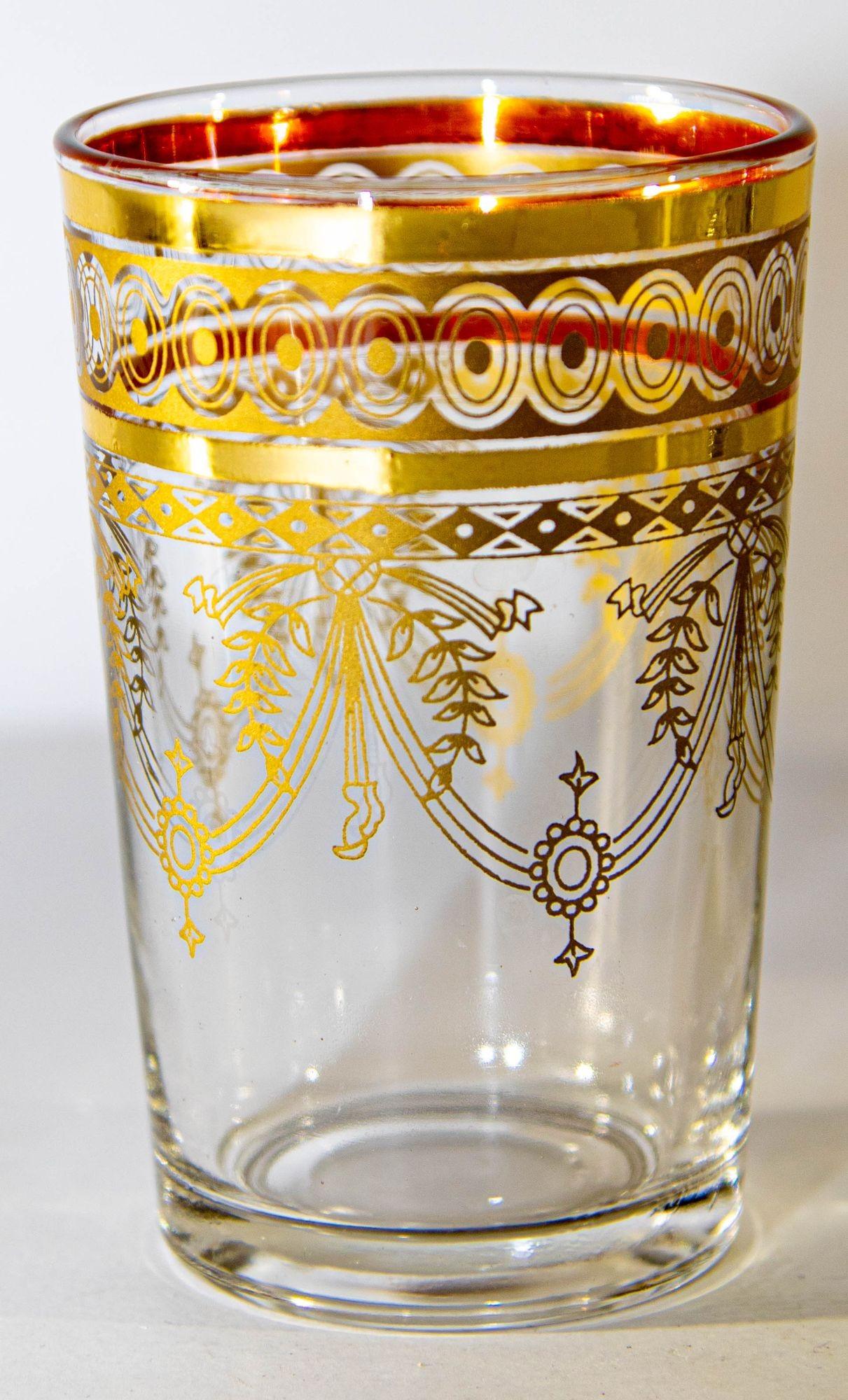 Moroccan Moorish Glasses with Gold Overlay Design Set of Six 3