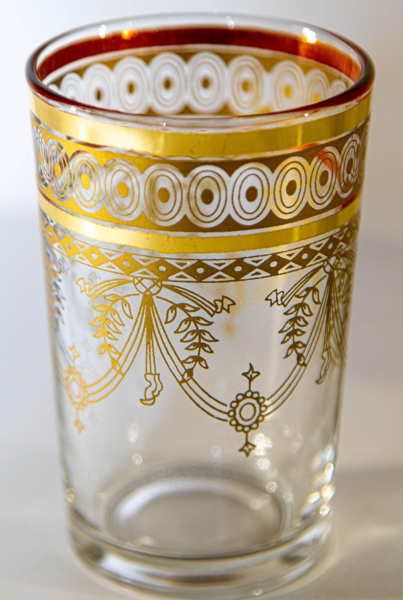 Moroccan Moorish Glasses with Gold Overlay Design Set of Six 4