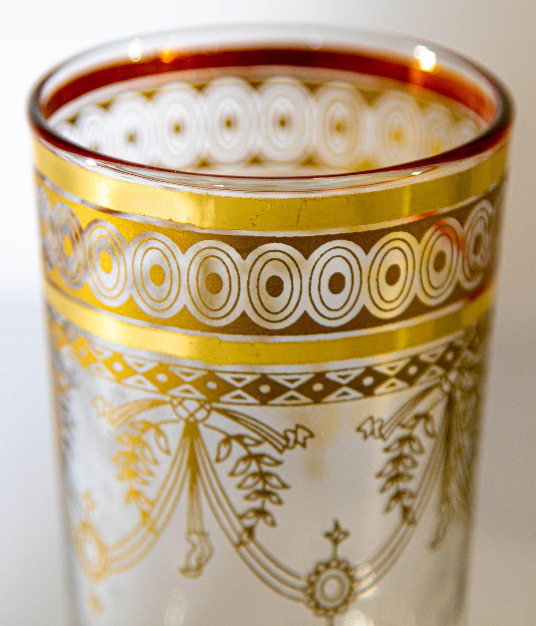Moroccan Moorish Glasses with Gold Overlay Design Set of Six 5