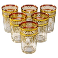Moroccan Moorish Glasses with Gold Overlay Design Set of Six