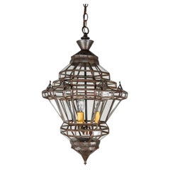 Moroccan Moorish Granada Clear Glass Bronze Lantern Pendant, Marrakech 1990s