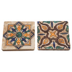 Retro Moroccan Moorish Hand Painted Crackle Glazed Ceramic Tiles